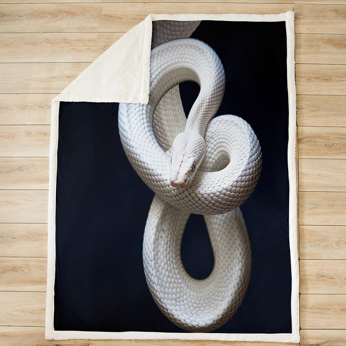 Manfei Snake Bed Throws for Kids Boys Teens 3D White Snake Printed Flannel Fleece Blanket for Couch Sofa Wild Reptile Animal Throw Blanket Cozy Luxury Bed Blanket, Throw Size (50 x 60 Inches)