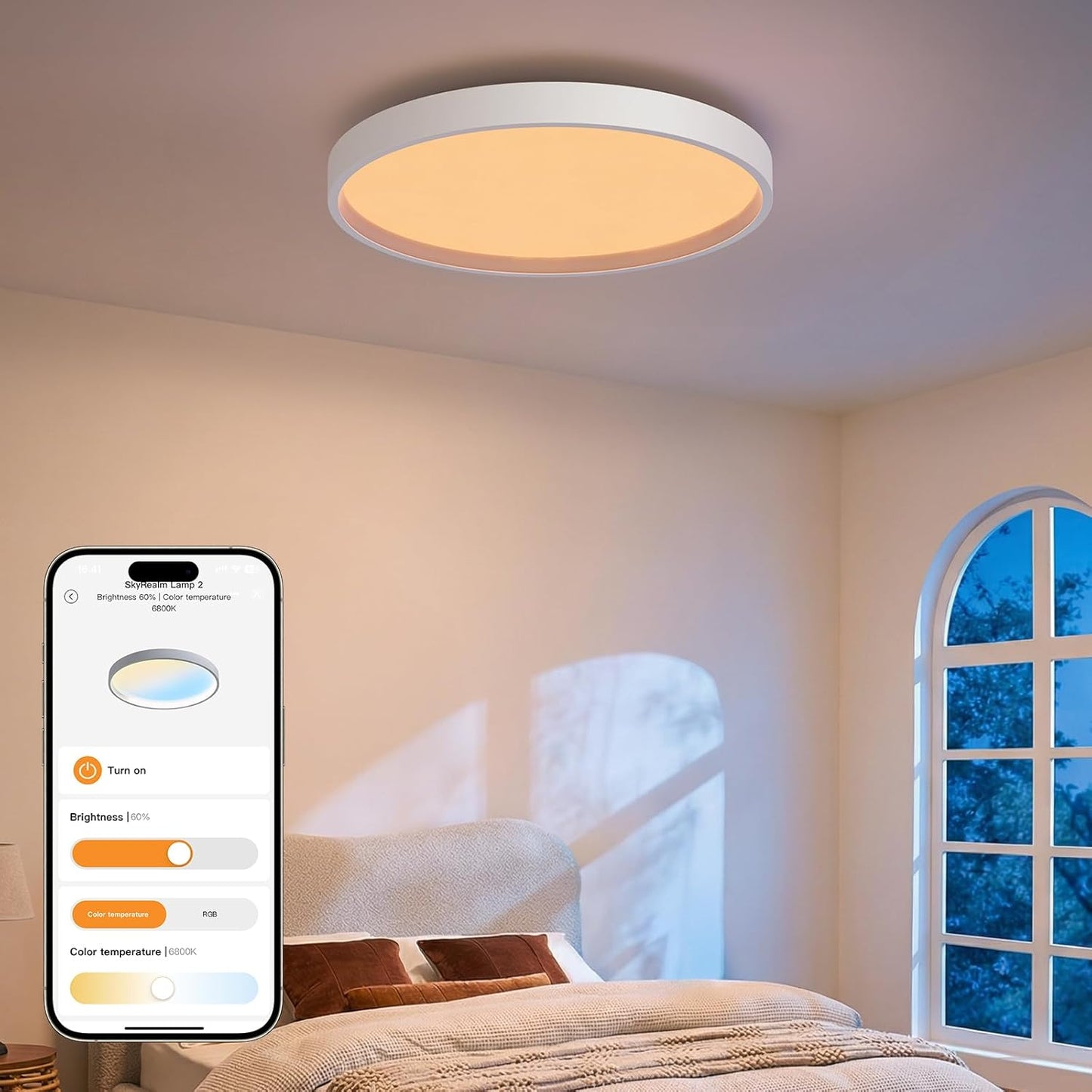 Homelist Sky Scene Sleep Aid Ceiling Light, Flush Mount Ceiling Lights Fixture with 10 Types Sky Scene and Sleep/Focus Mode, Tuya/ADL Smart APP Control for Sleep, Reading, Relax, 1800K-12000K