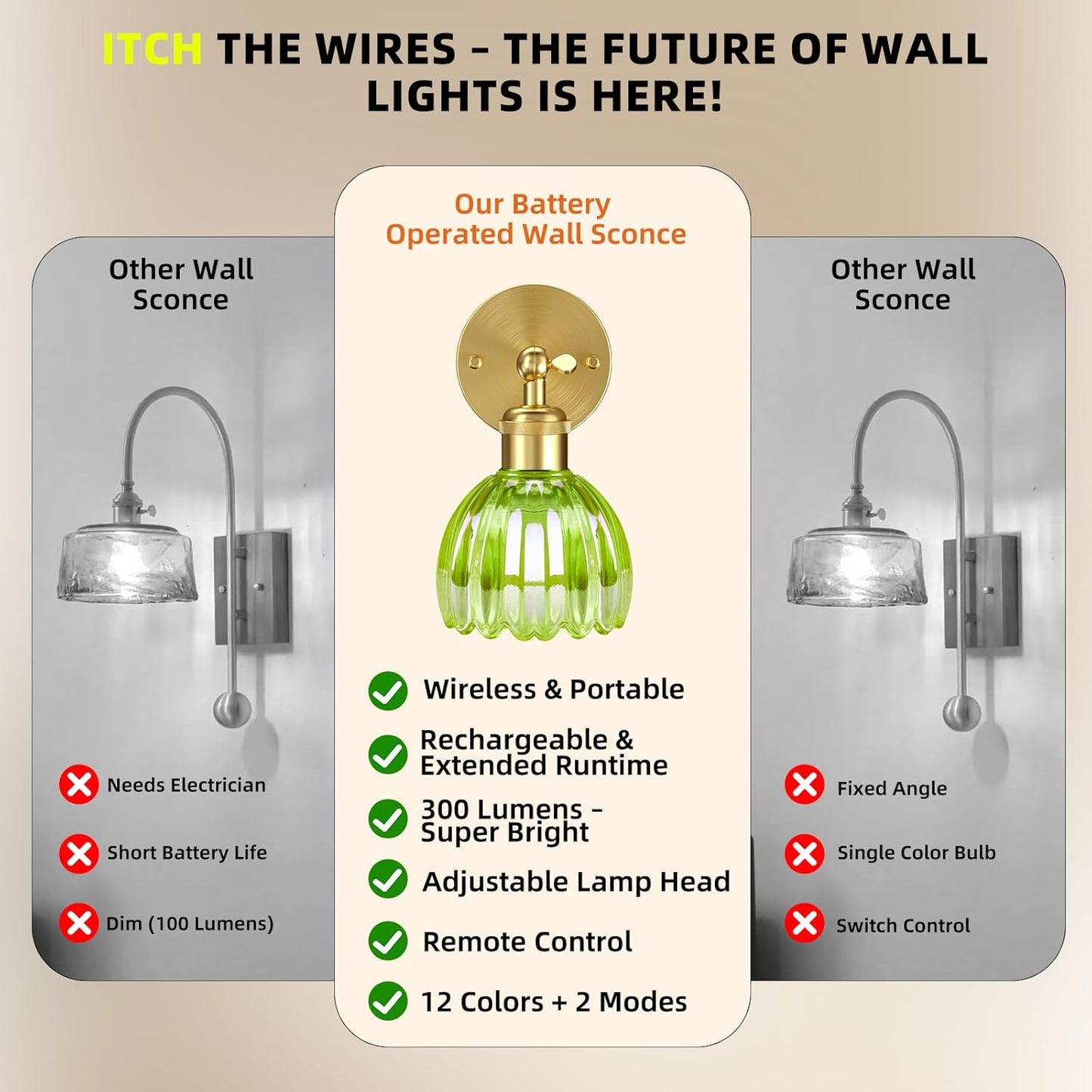 Battery Operated Wall Sconce with Remote Control, Wireless Wall sconces Set of Two with 7000mAh Dimmable Magnetic RGB Bulbs, Rechargeable Wall Light for Bedside Bedroom Living Room Hallway Wall Decor