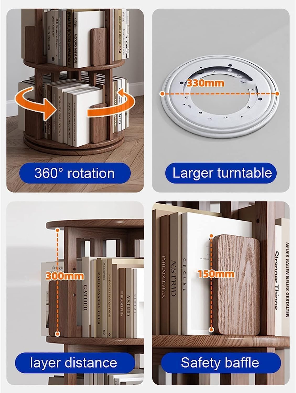 360° Rotating Bookshelf - 5-Tier Floor-to-Ceiling Bookcase, Space-Saving Home Organizer, Reliable & Stable Storage for Books & Decor, Ideal for Living Room & Office
