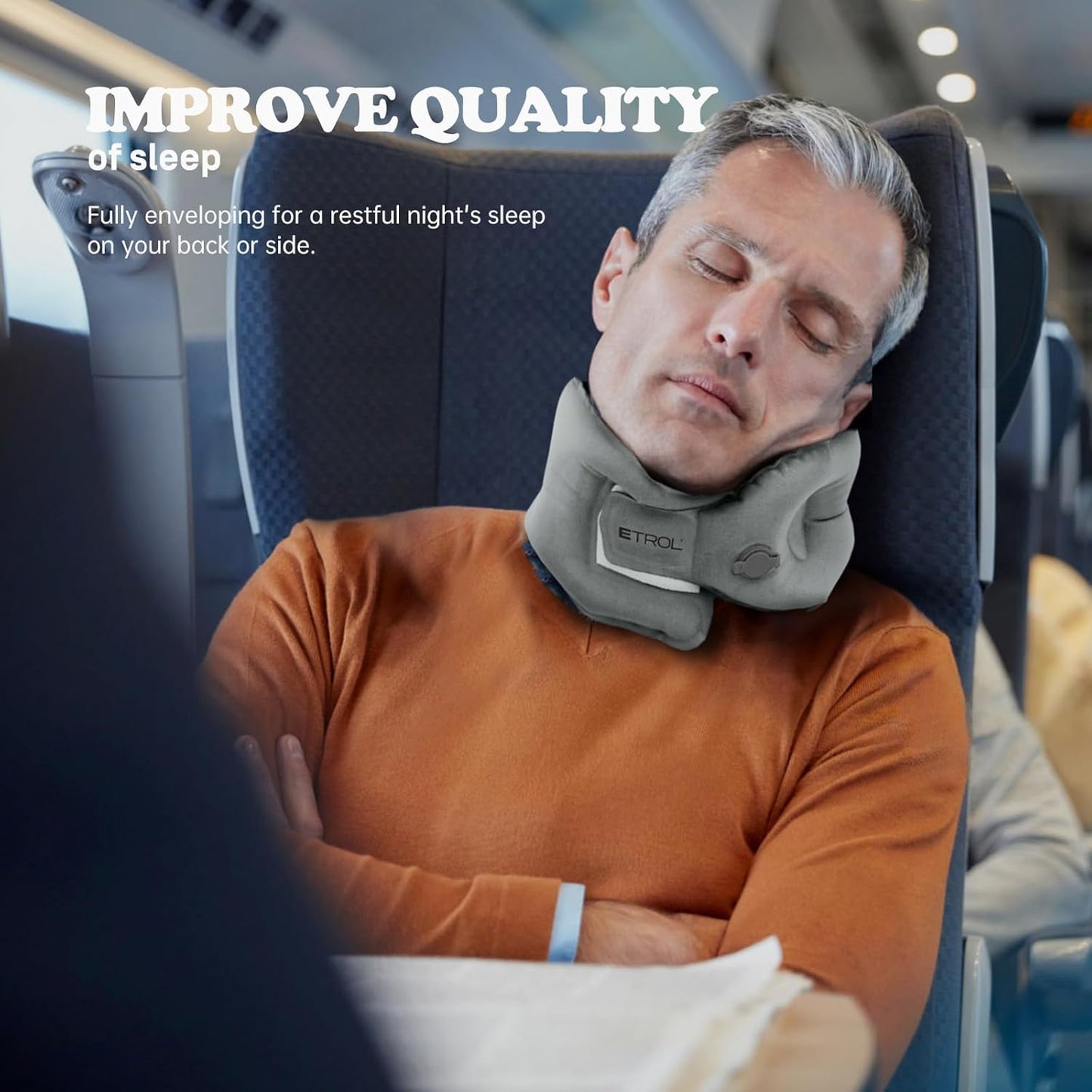 ETROL Inflatable Neck Pillow, Adjustable Travel Pillows for Airplanes, Inflatable Travel Neck Pillow, Blow Up Pillows for Airplane for Airplane, Traveling, Car, Office, Home Neck Support(Gray)