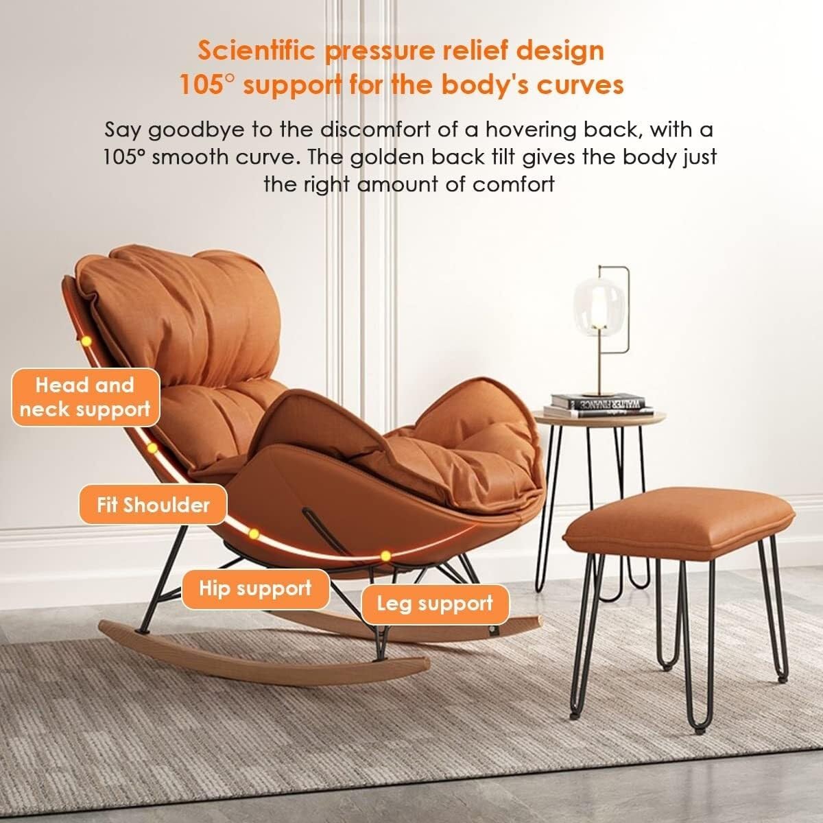 LSLYTQ Padded Seat Rocking Chair with Ottoman,Living Room Upholstered Glider Rocker,Solid Wood Base Single Sofa Comfort Leisure Chairs