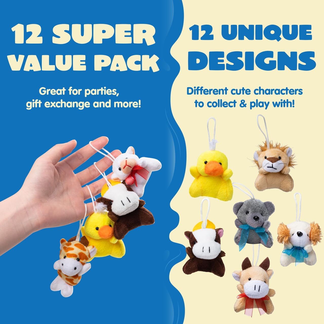 JOYIN 36 Pack Mini Animal Plush Toy Assortment (36 Units 3" Each),Bulk Stuffed Animals Party Favors for Kids, Small Animals Plush Keychain Decoration, Carnival Prizes, Easter Treasure Box Toys