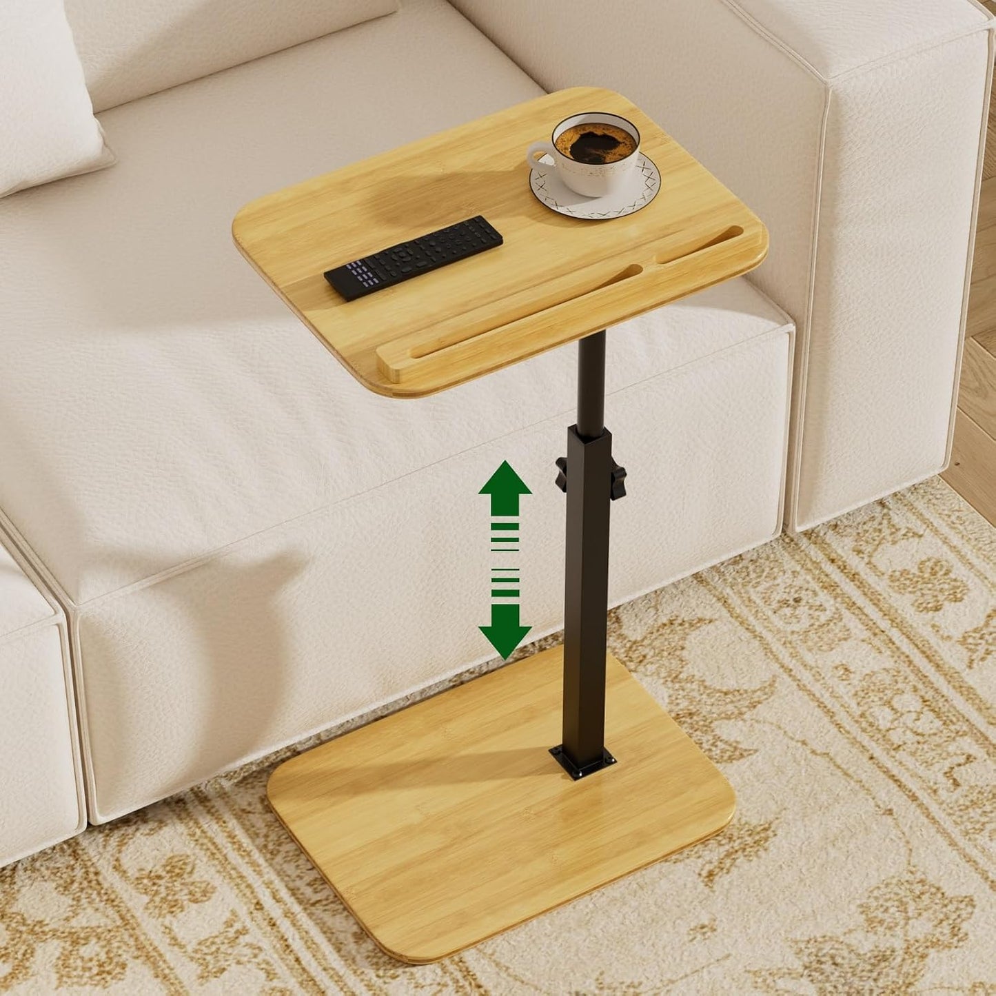 TV Tray Side Table for Couch - Set of 2 Adjustable Height Rotating C Table End Table Laptop Desk for Sofa, Perfect for Eating Working Reading, Fits Small Spaces