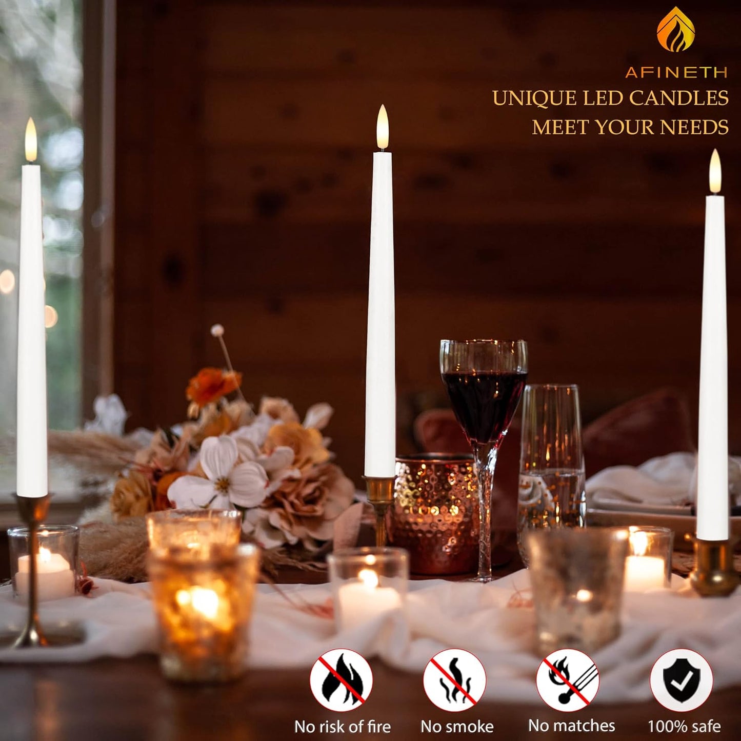 Flameless Taper Candles with 3D Wick, 11.4" Real Wax LED Candles with Remote and Timer, 3 Pack Flickering Candlesticks Battery Operated (White)