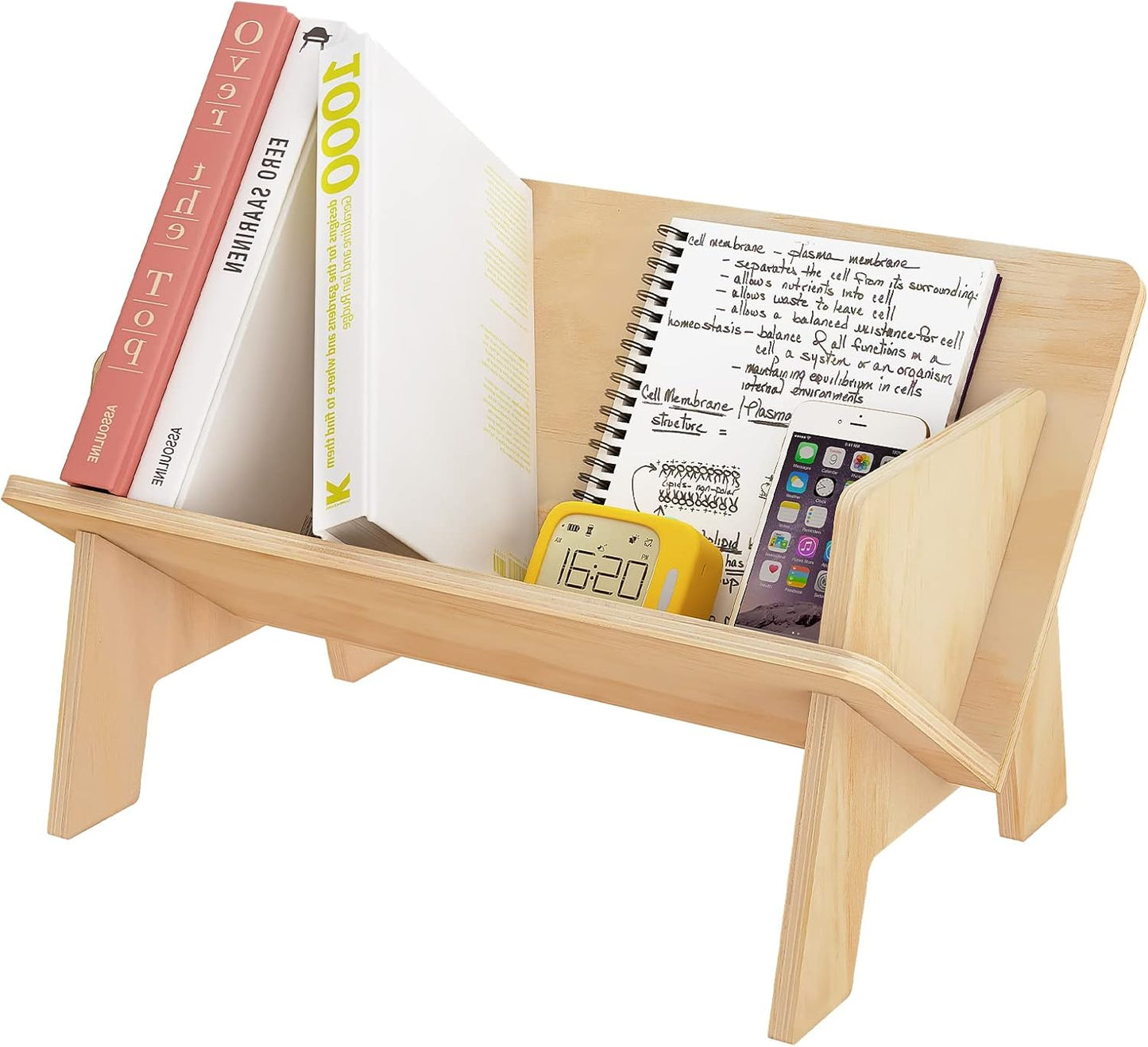 RekRang Wooden Tabletop Bookshelf Titled Desktop Bookshelf Cookbook Shelf,Small Bookcases for Magazine Books CDs,Book Rack Desk Book Organizer in Living Room/Office/Bedroom (Burlywood)