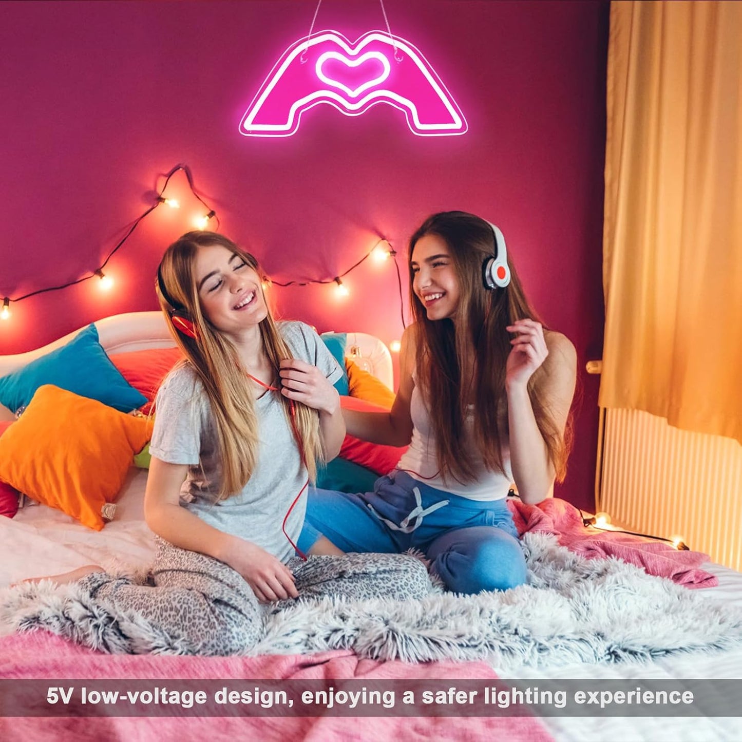 Heart Hands Neon Sign for Singer Fans Merch, Wall Art Decor Neon Signs Led Lights with Dimmable USB Charge for Bedroom Game Room Bar Party, Birthday, Christmas Decor Gifts (Pin/k)