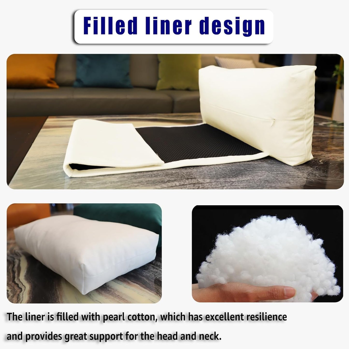 Non-Slip Head Pillow for Recliners - Neck Support Cushion with Velvet Cover for Pain Relief at Home, Office and Travel (Ivory)
