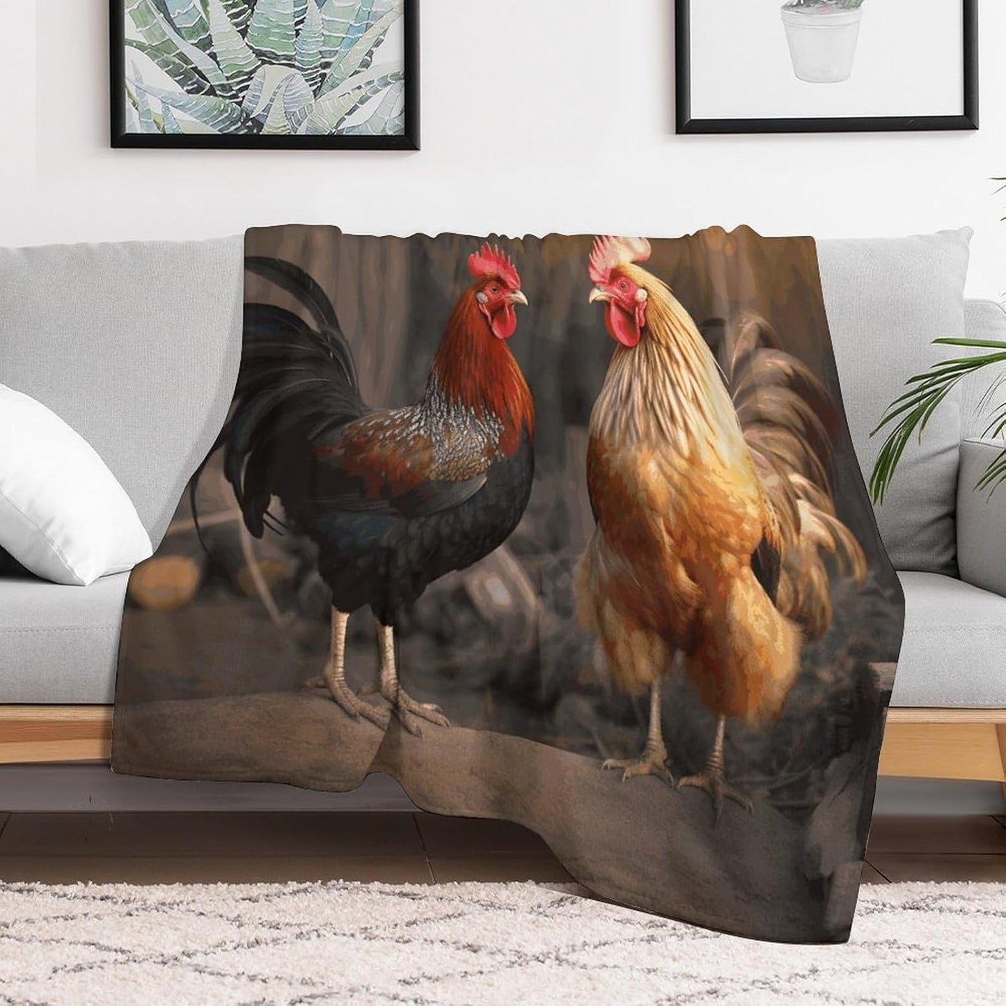 Rooster and Chicken Blanket Super Soft Lightweight Throw Blanket Cute Cozy Warm Bed Blanket Decorative Fuzzy Blanket All-Season Home Decor Gift for Sofa Couch Living Room 40"*50" （100 * 130cm）