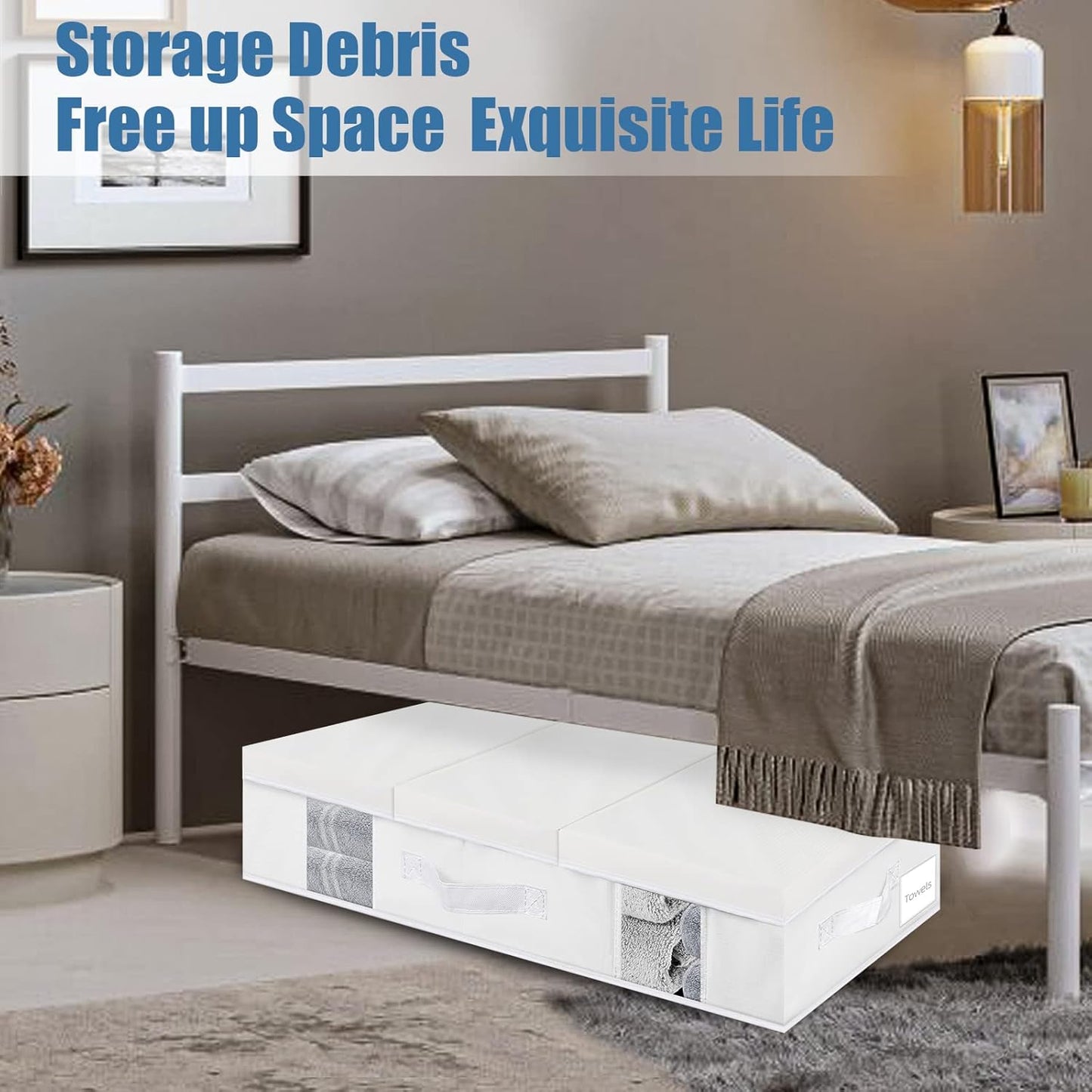 Underbed Storage Containers 3 Pack, Large Under Bed Storage Bins with Lids, Foldable Under the Bed Storage Drawer for Organizing Clothes, Shoes, Blankets, Pillows-PEVA Waterproof Material