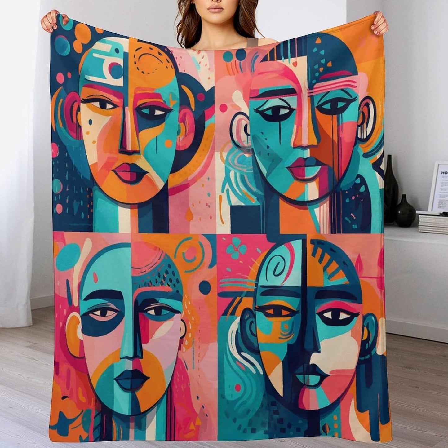 Character Facial Pattern Throw Blanket for Couch Super Soft Warm Lightweight Throw Blankets Cozy Flannel Bed Blanket Cute Decorative Blankets for All Seasons Home Decor Gift 60"*80"（150 * 200cm）