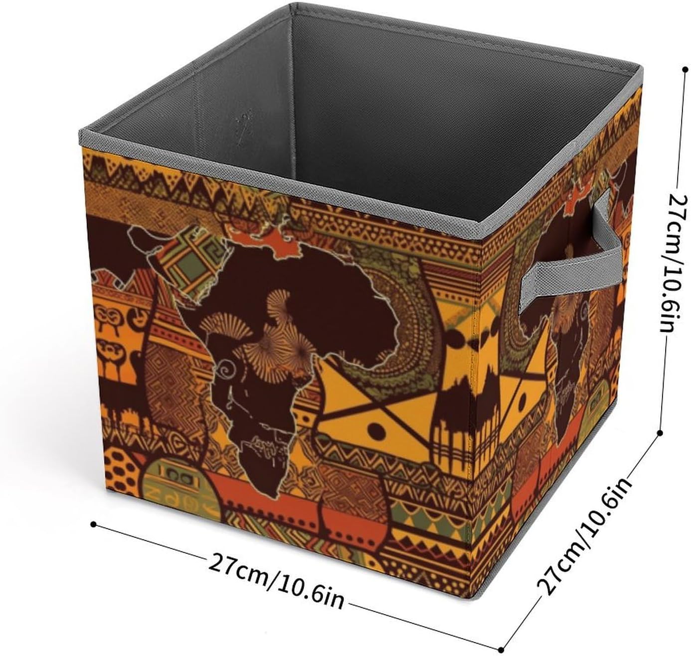 African Map Ethnic Pattern Storage Bins with Handles Fashion Large Storage Cubes Sturdy Foldable Storage Boxes Space-Saving Storage Baskets for Home Office Clothes Closet Organizers
