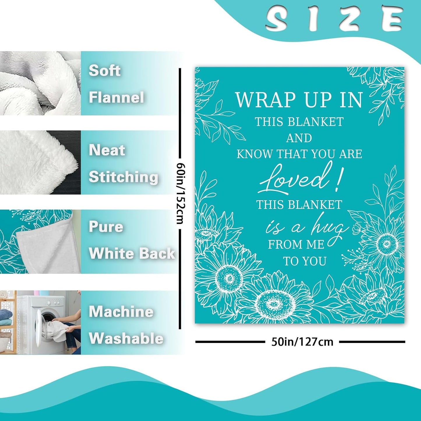 Get Well Gifts for Women Men Flannel Throw Blanket, Thinking of You Birthday Gifts, After Surgery Healing Gift Idea, Cancer Care Inspirational Present, Blue Sunflower Hug Soft Blankets 50x60 In