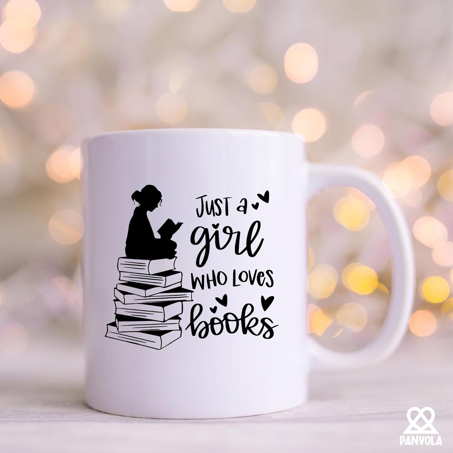 Panvola Just A Girl Who Loves Books Book Lover Gift For Woman Reader Librarian Mug Bookworm Bibliophile Novelty Drinkware Coffee Ceramic Cup 11 oz White (11 oz)