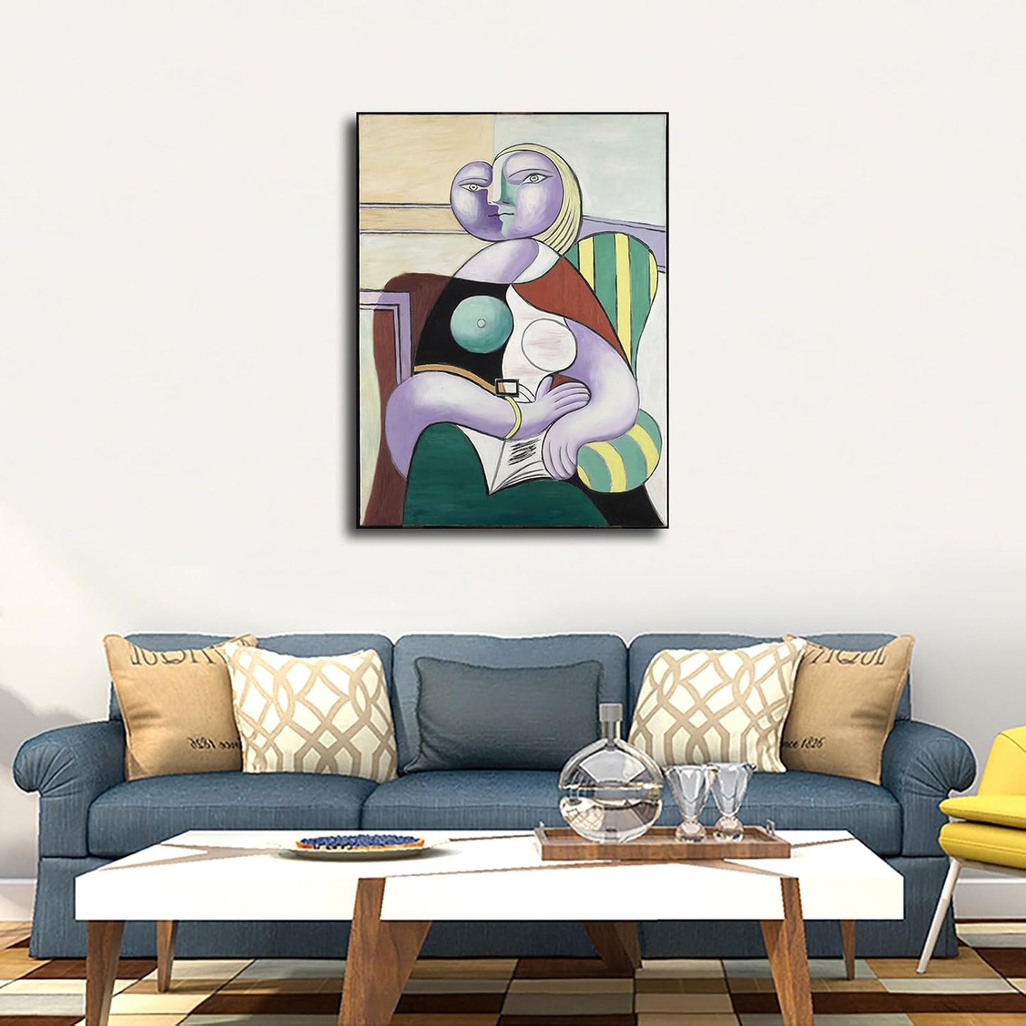 Pablo Picasso Exhibition - Woman Reading - Young Lady Poster Wall Art Painting Canvas Wall Decor Modern Family Home Aesthetic Decor Bedroom Background Wall Decor (12×18inch-Framed)