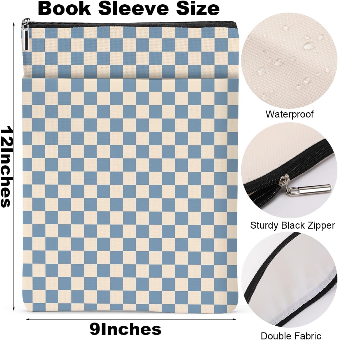 Blue Plaid Book Lovers Gifts Book Sleeve Vintage Checkered Waterproof Book Cover Book Pouch Book Protector with Front Pocket Book Club Christmas Birthday Gifts for Women Girl Reader Book Accessories