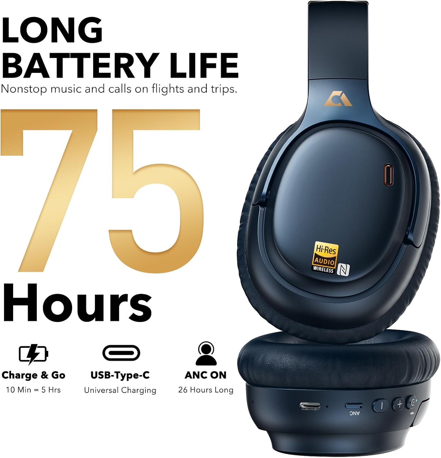 1Mii AI E700 Hybrid Active Noise Cancelling Headphones, Bluetooth Over Ear, Wireless Hi-Res Audio with LDAC & aptX Low Latency for Airplane Travel & Home TV, AI Translation & Custom EQ via APP, Blue