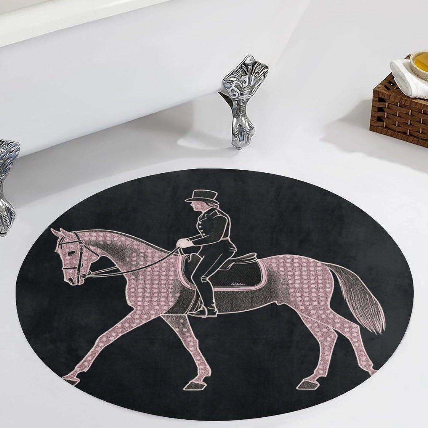 Dressage Dressage Rider Horse Circle Rug Retro Luxury Coral Velvet Floor Mat Non Slip Soft Indoor Floor Carpet Comfy Thickened Area Rugs Modern Aesthetic Minimalist Carpets for Home Decor