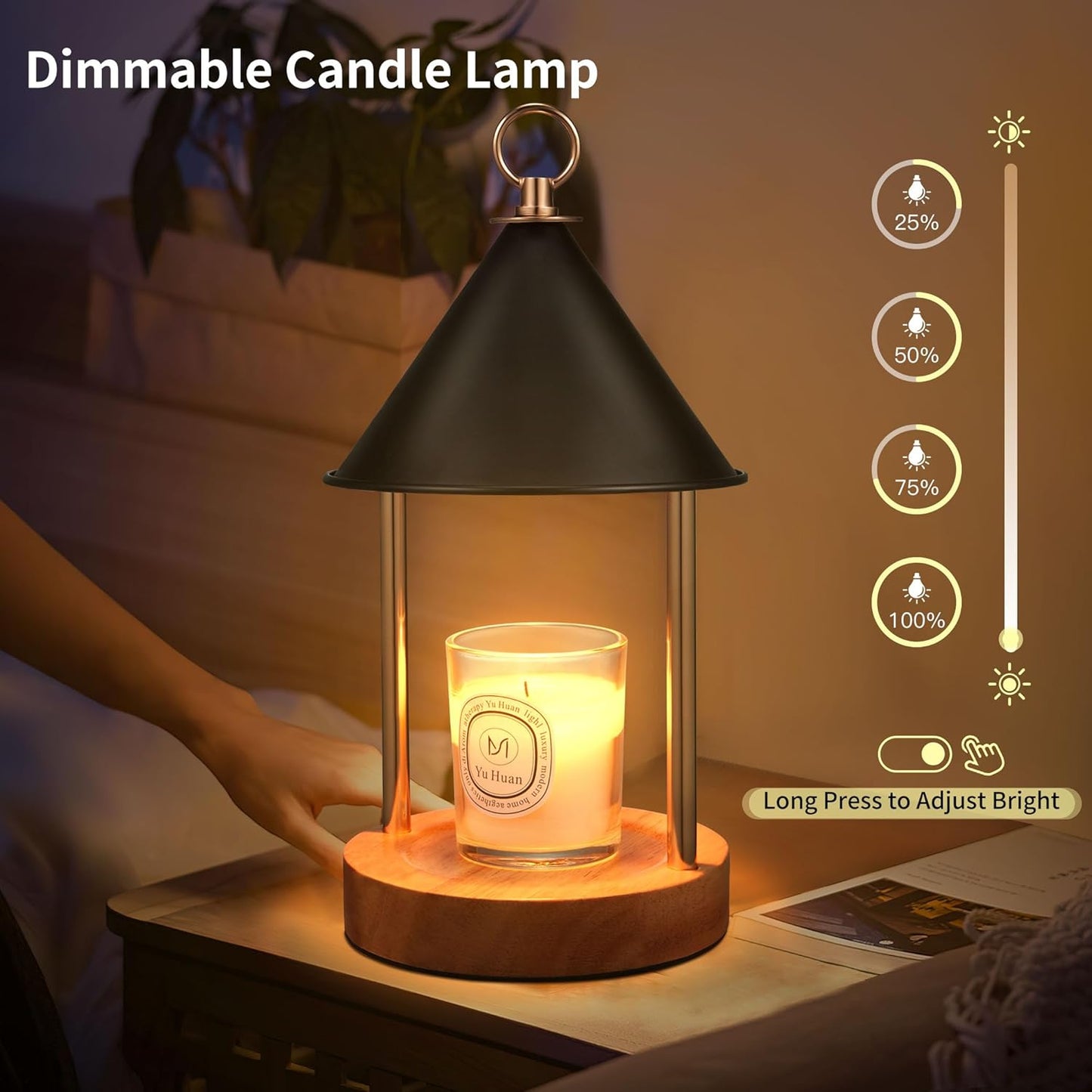 Candle Warmer Lamp with Timer and Dimmable, Birthday Gifts Women Mom, Flameless Wax Warmer with Anti-Scald Bi Metal Shade for Jar Candles, Includes 2 Bulbs, Home Decor (Black)