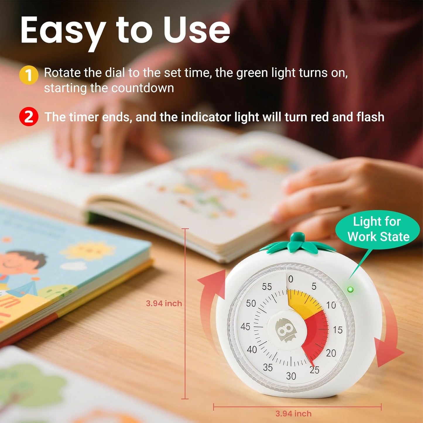 Visual Timer for Kids, 60-Minute Countdown Timers for Classroom Office Kitchen with Silent Operation, Kids Timer for Teaching with Cute Design, 4-Color Zone Pattern Pomodoro Timers