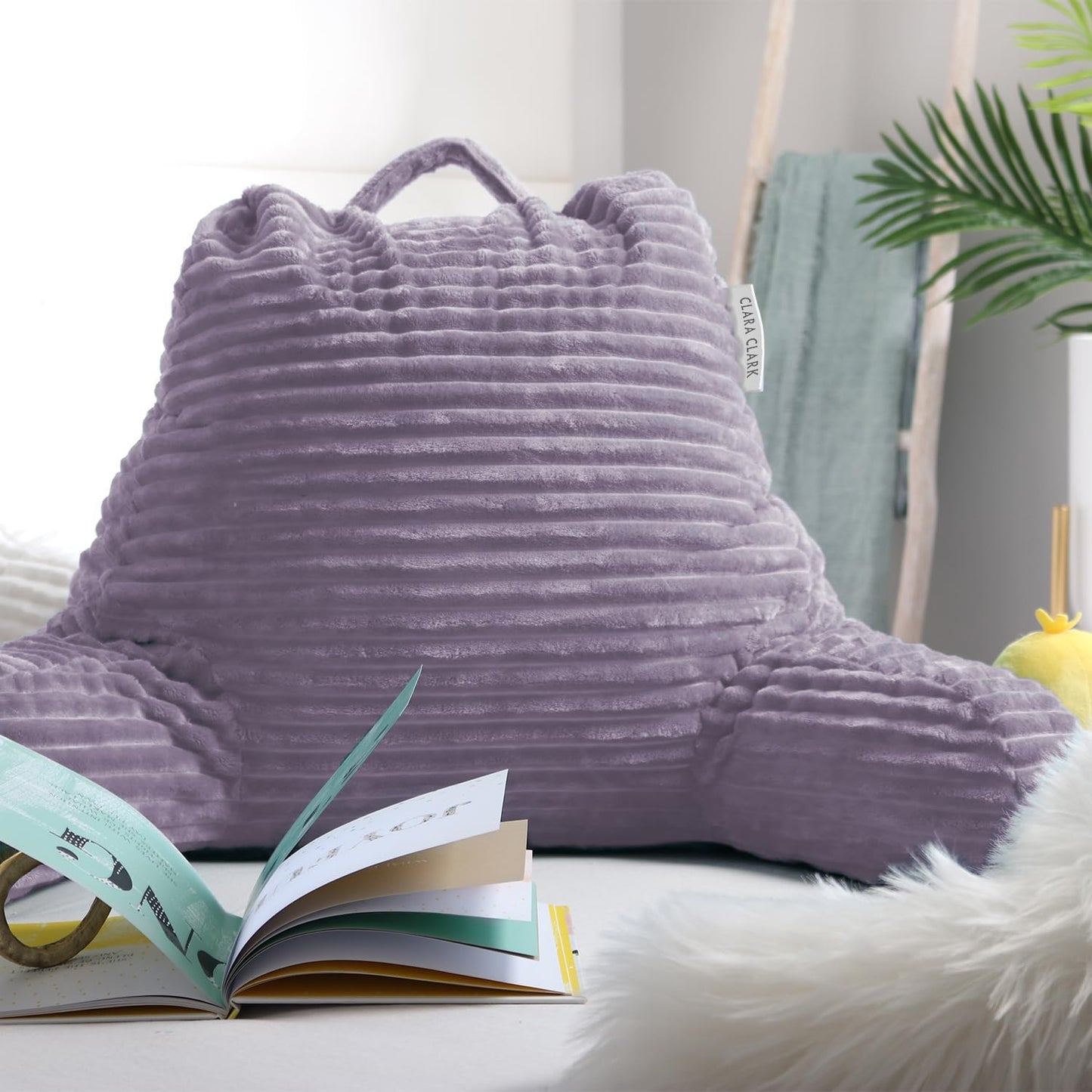 Clara Clark Reading Pillow for Bed Adult – Back Pillow for Sitting in Bed, Standard Bed Pillows for Sitting Up in Bed, Foam Bed Chair Pillow, Dusty Purple Bed Rest Pillow