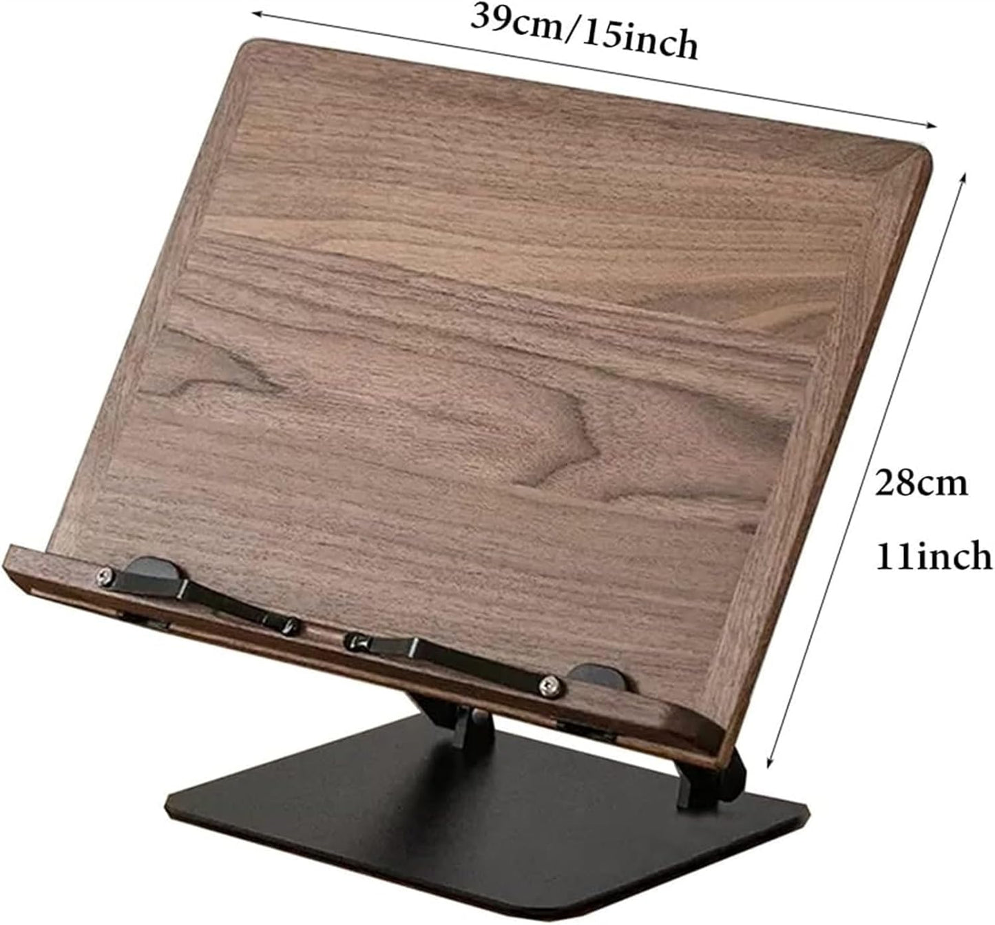 Book Stand Metal Book Holder with Paper Clips for Reading, 180° Rotate Book Holder, Wooden Cookbook Holder Stand, Laptop Stand Adjustable Height, for Writing (Color : Brown) (Brown) (Wood)