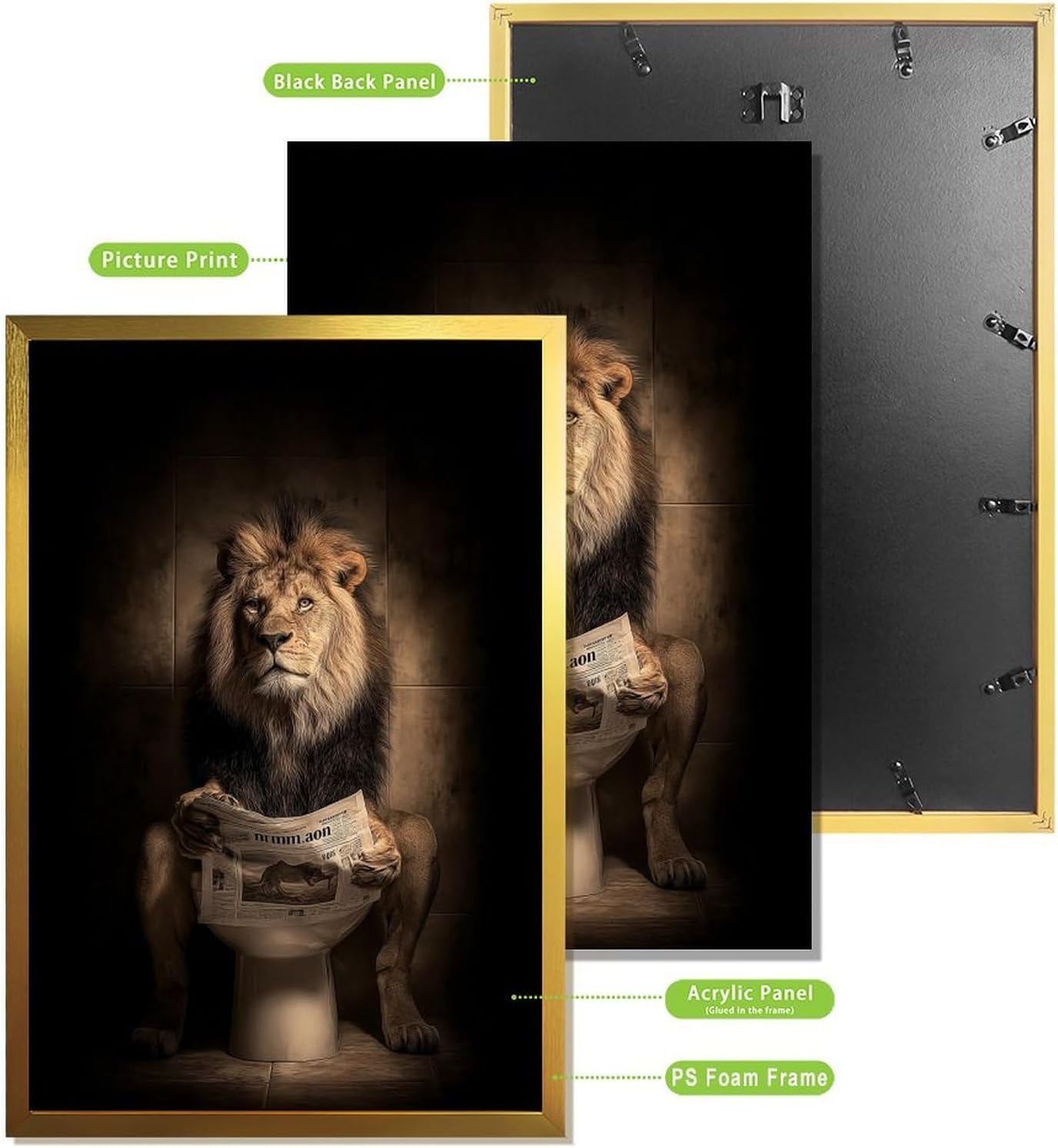 Rucatto An Abstract Art Poster Depicts A Lion Reading A Newspaper in A Toilet. Wall Art Paintings Canvas Wall Decor Home Decor Living Room Decor Aesthetic 12x18inch(30x45cm) Golden-style