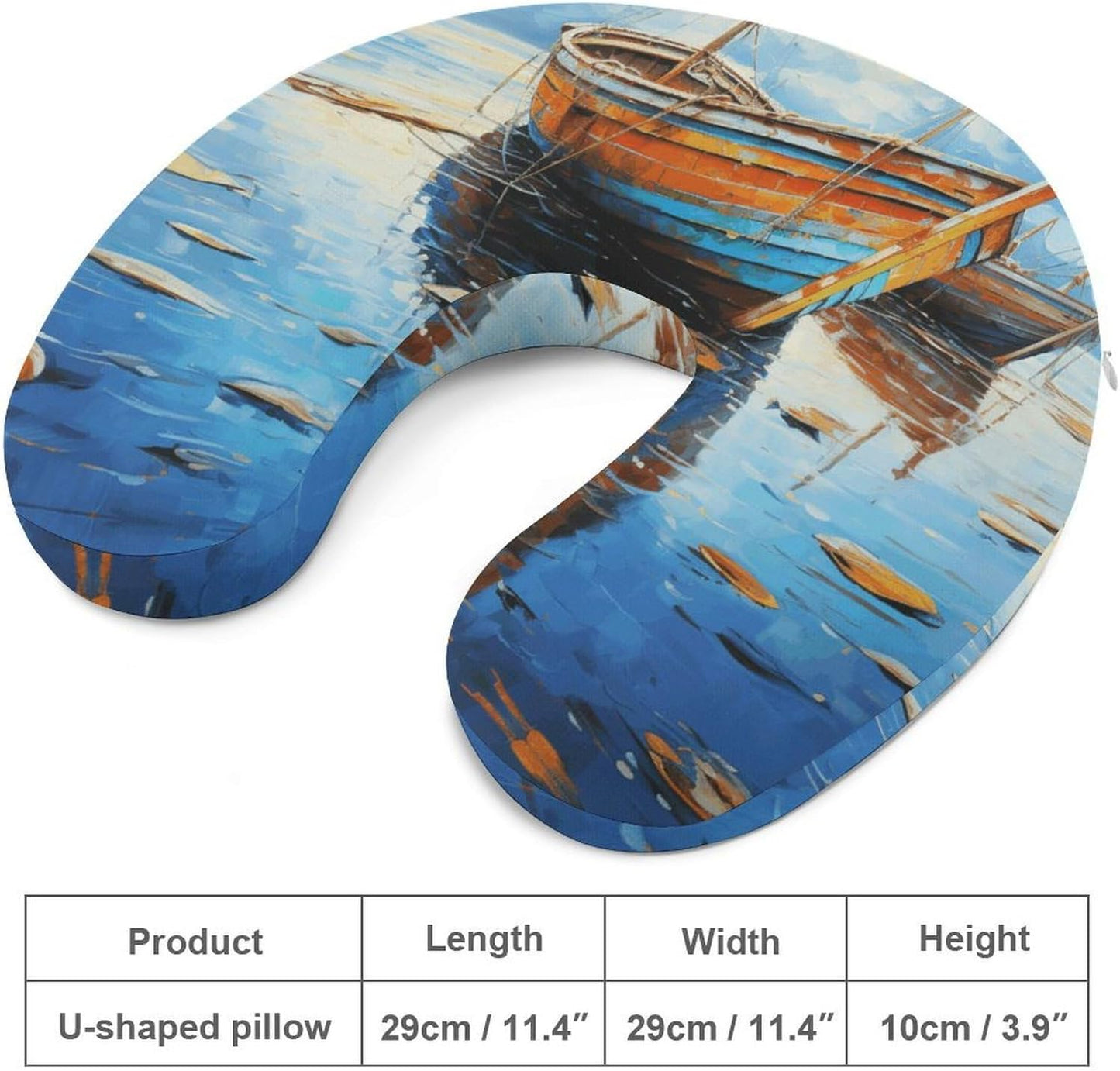 Boats and Sea Oil Paintings Neck Pillow Memory Foam U Shaped Pillows Portable Pillows for Shoulder Travel Head Support Pillow with Concealed Zipper for Airplane Car Home Office
