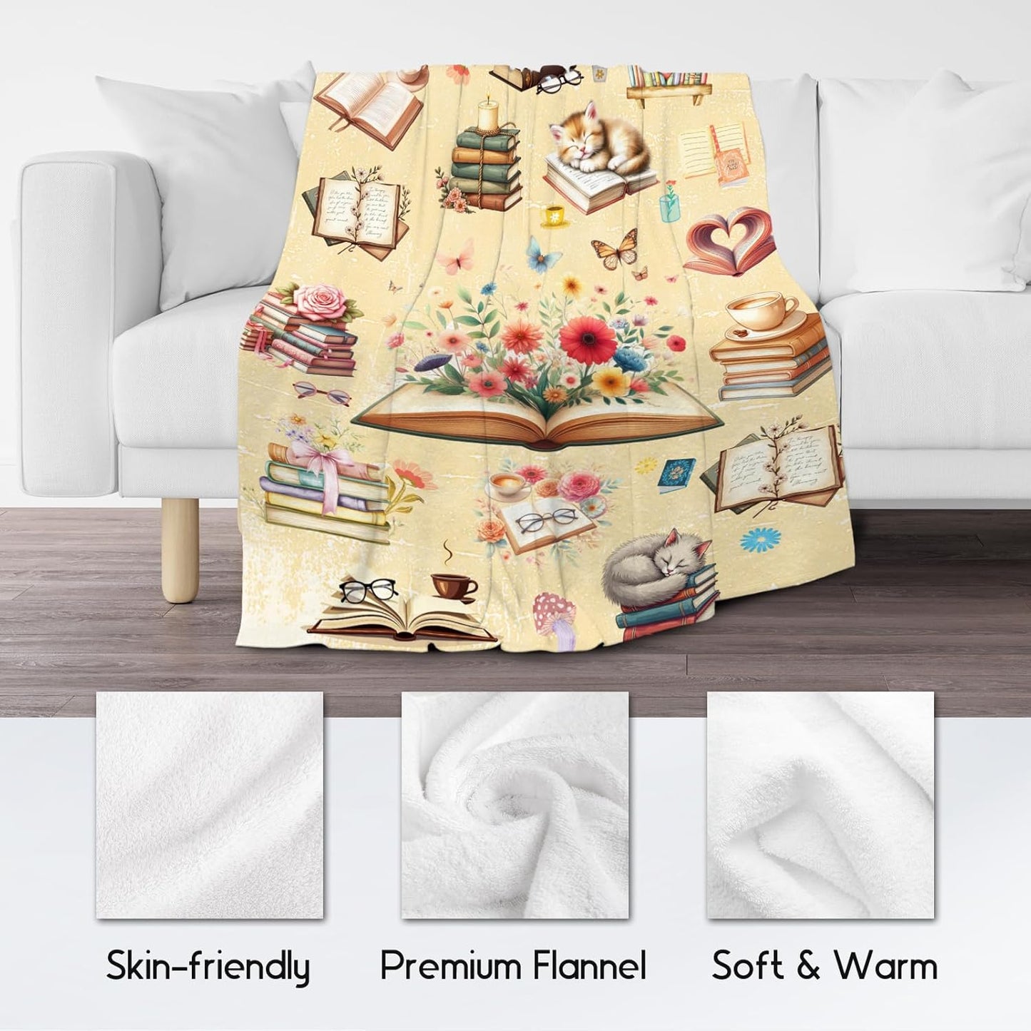 Blanket for Girls, Book Blankets, Book Lovers Gifts for Kids Women Adults, 60"x80" Cozy Plush Throw for Library Nap Bedroom Living Room
