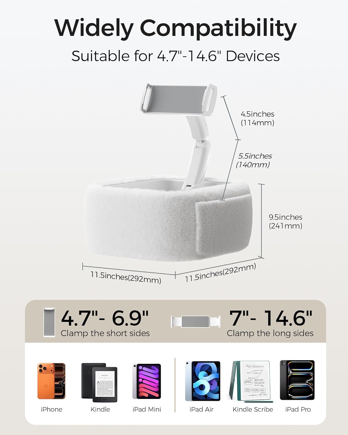 LULULOOK Ultra Fluffy Kindle Pillow Stand for Reading, Lap Tablet Pillow Stand with Snack Bowl & Foldable Arm Compatible with iPad, Phone and 4.7-14.6” Tablet for Book Reading in Bed