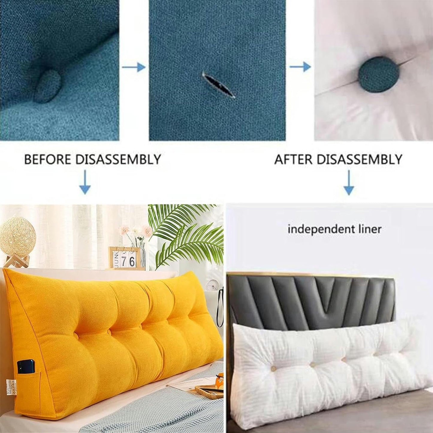 Triangular Reading Bed Rest Pillow Large Bolster Cushion Headboard Backrest Wedge Pillow Adult Shoulder Lumbar Support for Dorm Room Daybed Full Size