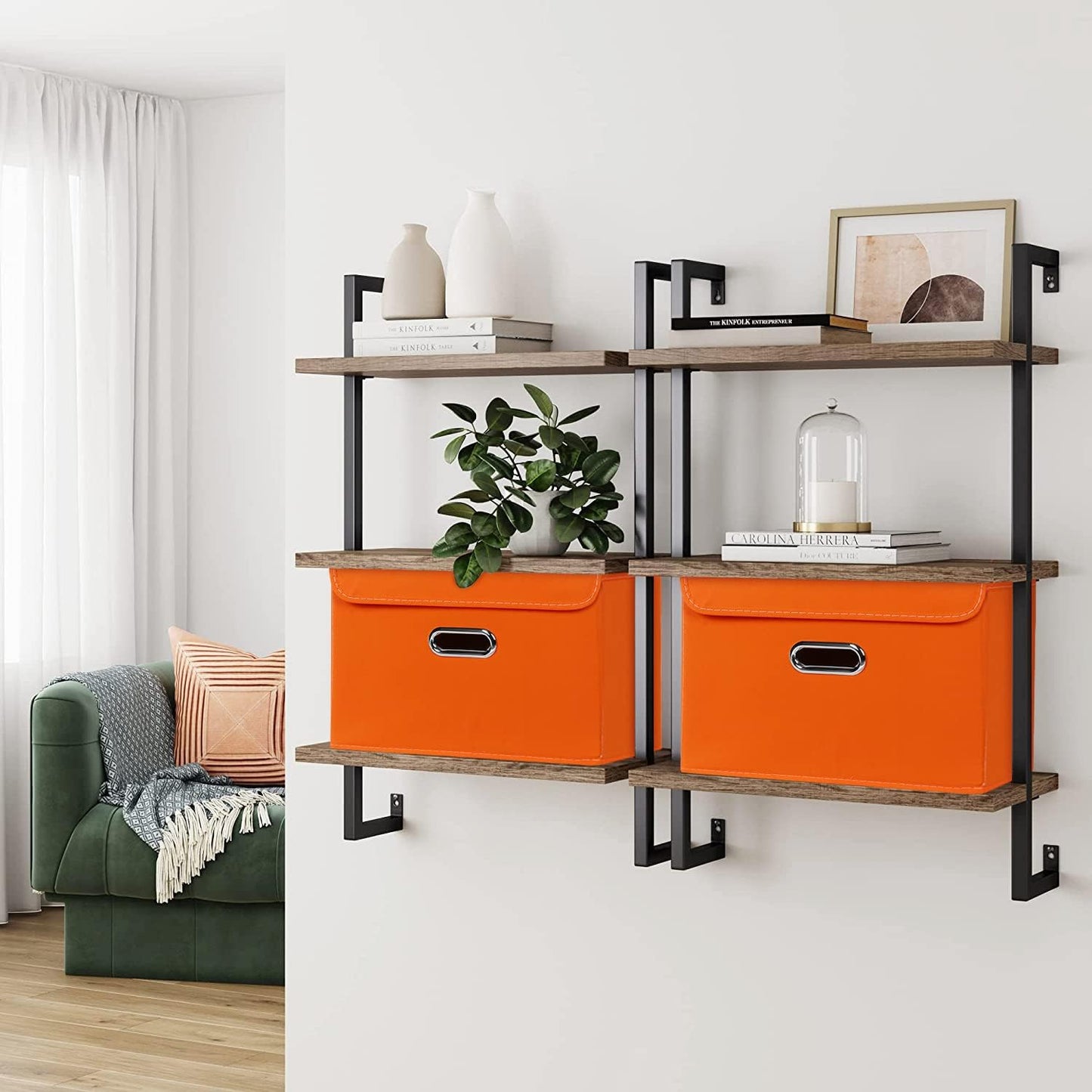 Fabric Storage Bins with Lids Closet Organizers Foldable Cubes Basket with Handles Cube Boxes for Home ，Orange
