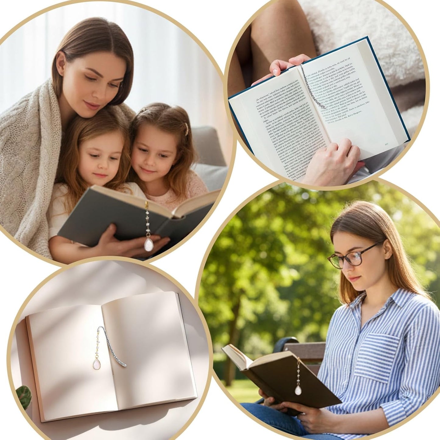 Vintage Metal Bookmark, Bookmark with Pendant, Embossed Bookmarks Elegant Opal Bookmarks with Drop Shell&Clear Quartz Crystal Stones Bead Chain for Women Men Book Lovers Teachers Girls (Silver)
