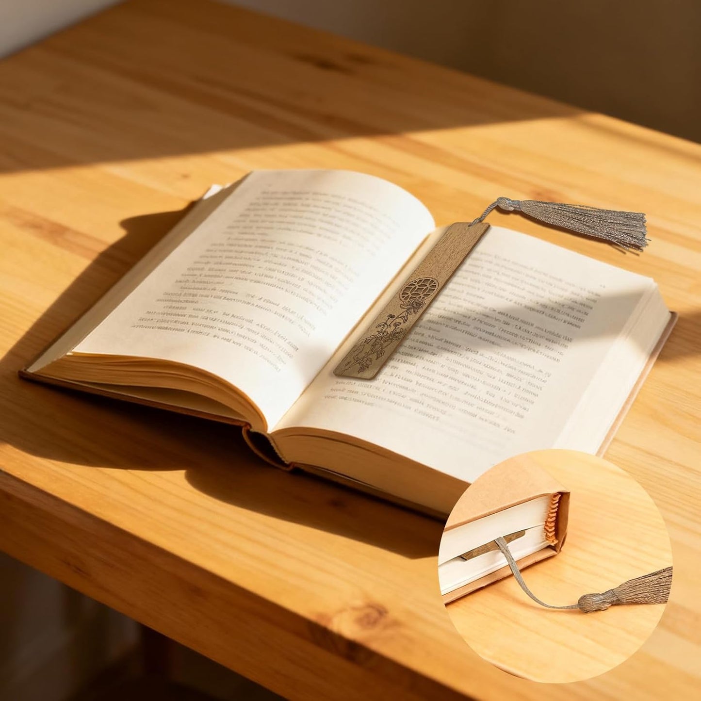 1Pcs Wood Thumb Book Page Holder for Reading 1Pcs Bookmark Holder Book Marks for Reading Wooden Bookmarks with Flower Crving Smooth Finish Thumb Page Holders (Oak & Natural)