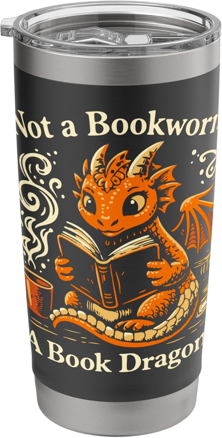 Not a Bookworm, A Book Dragon, Reading Coffee Lover, Fantasy Stainless Steel Insulated Tumbler