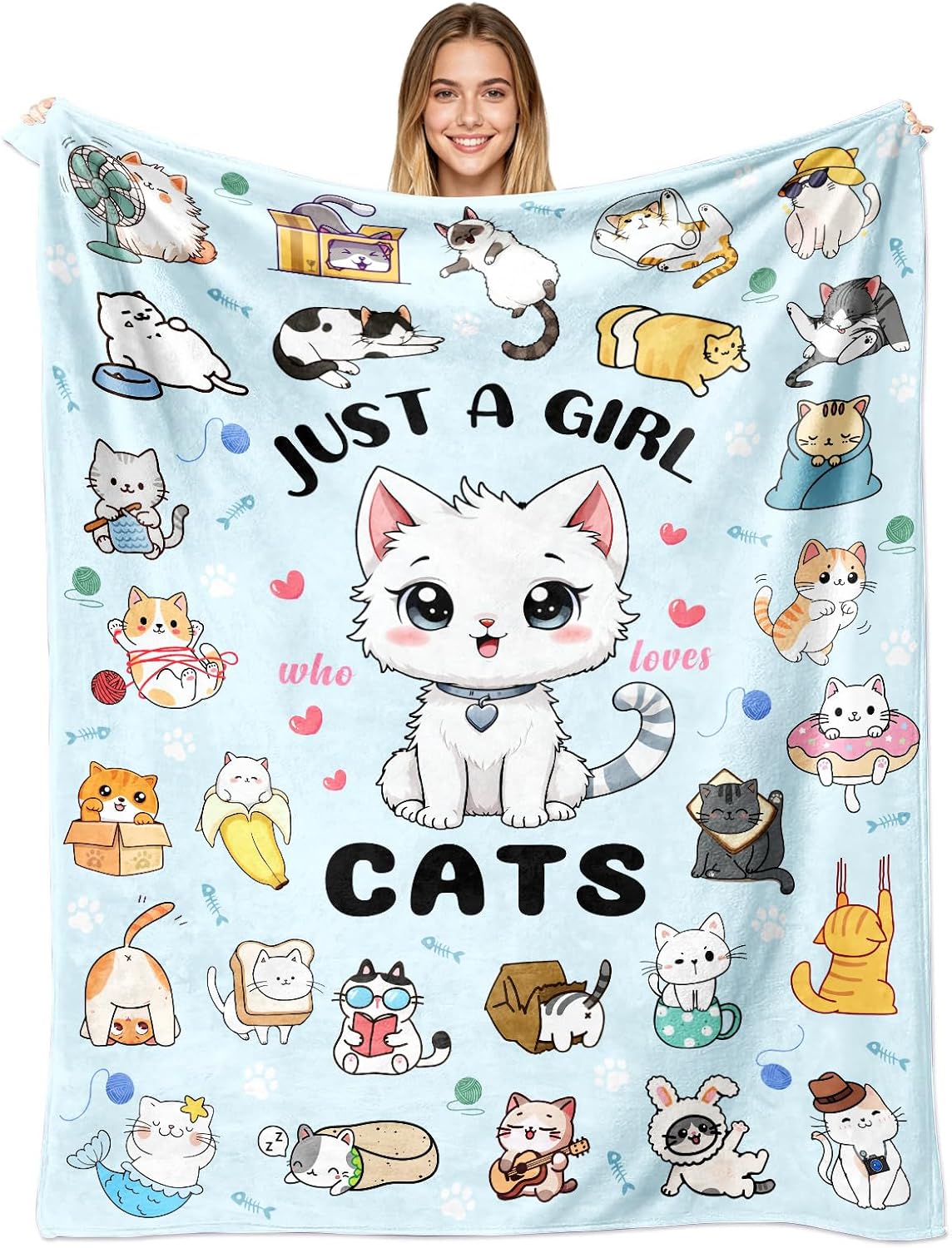 Cat Blanket Gifts for Cat Lovers Soft Flannel Cats Throw Blanket Bedding Decor for Kids Girls Women Adults 50"x40"
