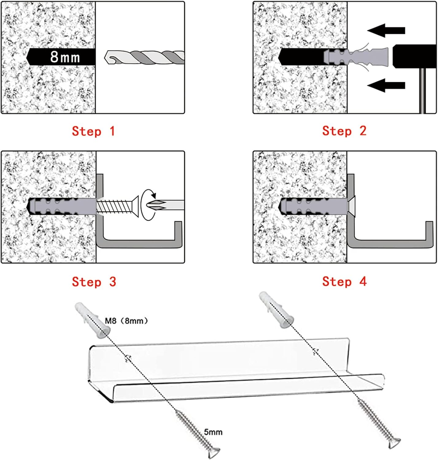 Acrylic Floating Wall Ledge Shelf, Clear Bathroom Storage Shelves Display,Acrylic 15" Invisible Bookshelf (2pack)