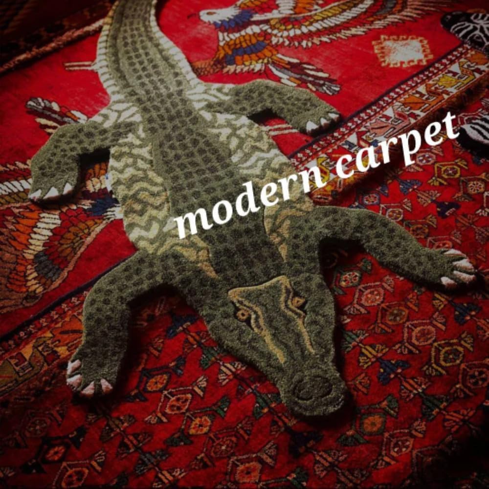 Handmade Hand Tufted Wool Crocodile Rug – Animal Shape Kids Room Area Rug with Cotton Backing – Soft Plush Decorative Carpet for Nursery, Bedroom & Living Room by Modern Carpet (6x9 ft)