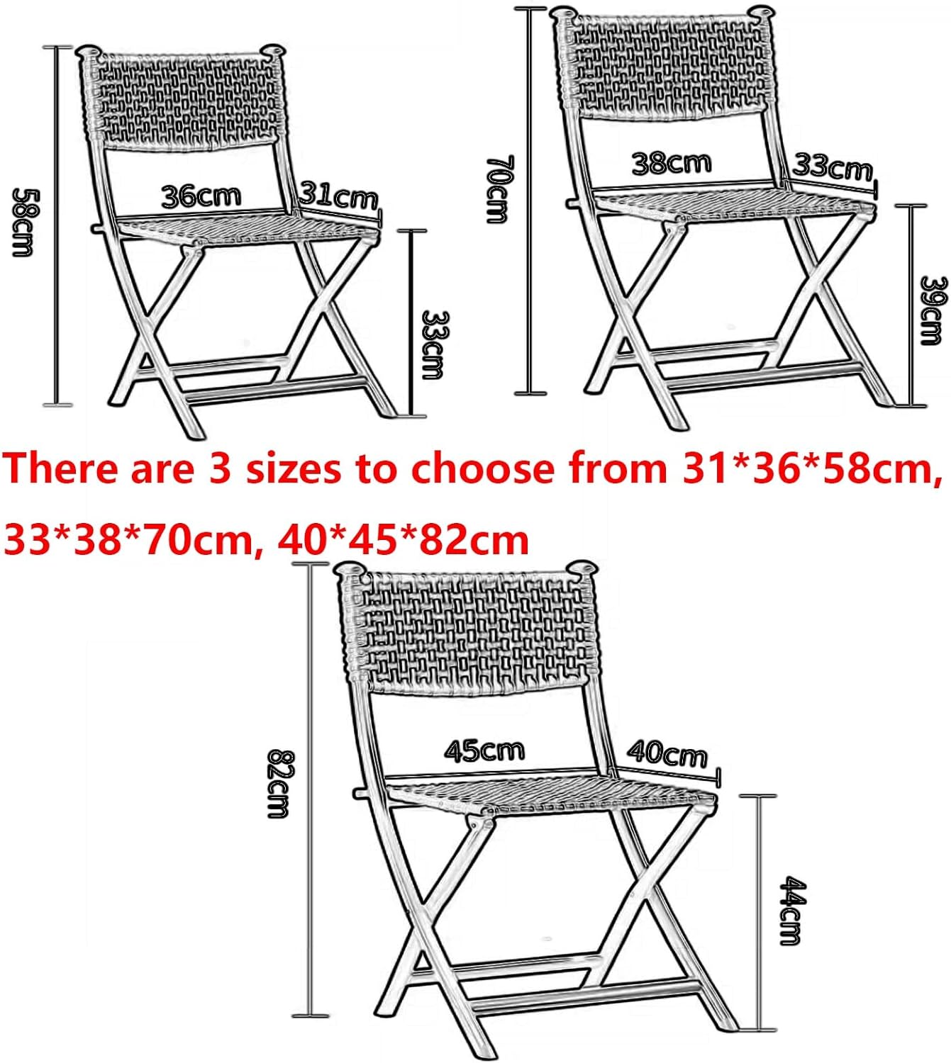 Mid-Century Vintage Folding Chair, PE Rattan Backrest Seat Sturdy Carbon Steel Frame Traditional Bohemian Classic Chairsscandinavian Office Chair No Assembly(Multi-Colored,33