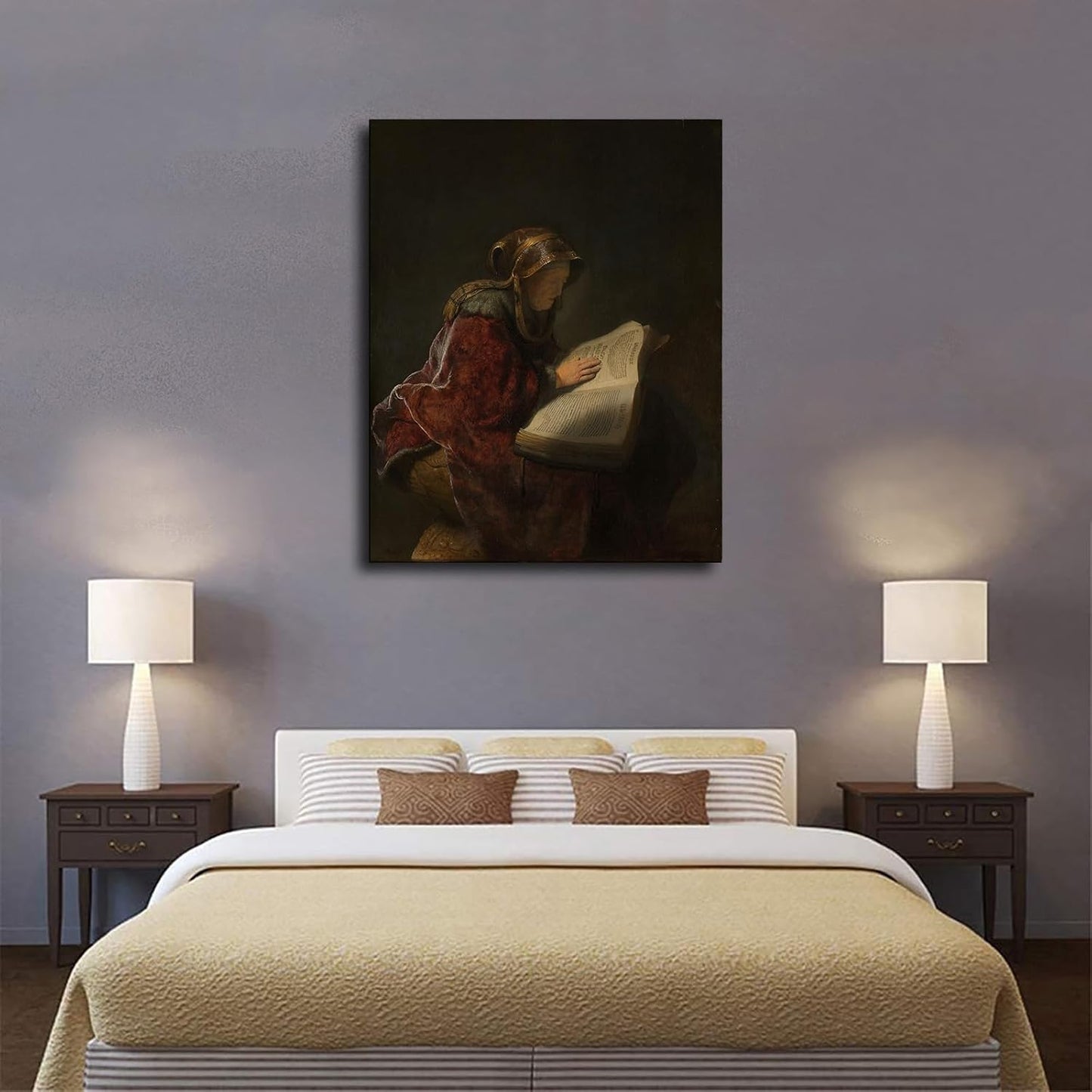 Old Woman Reading Probably The Prophetess Anna Poster Canvas Painting Wall Art Picture Gift Bedroom Home Aesthetic Decoration (Framed,12×16inch)
