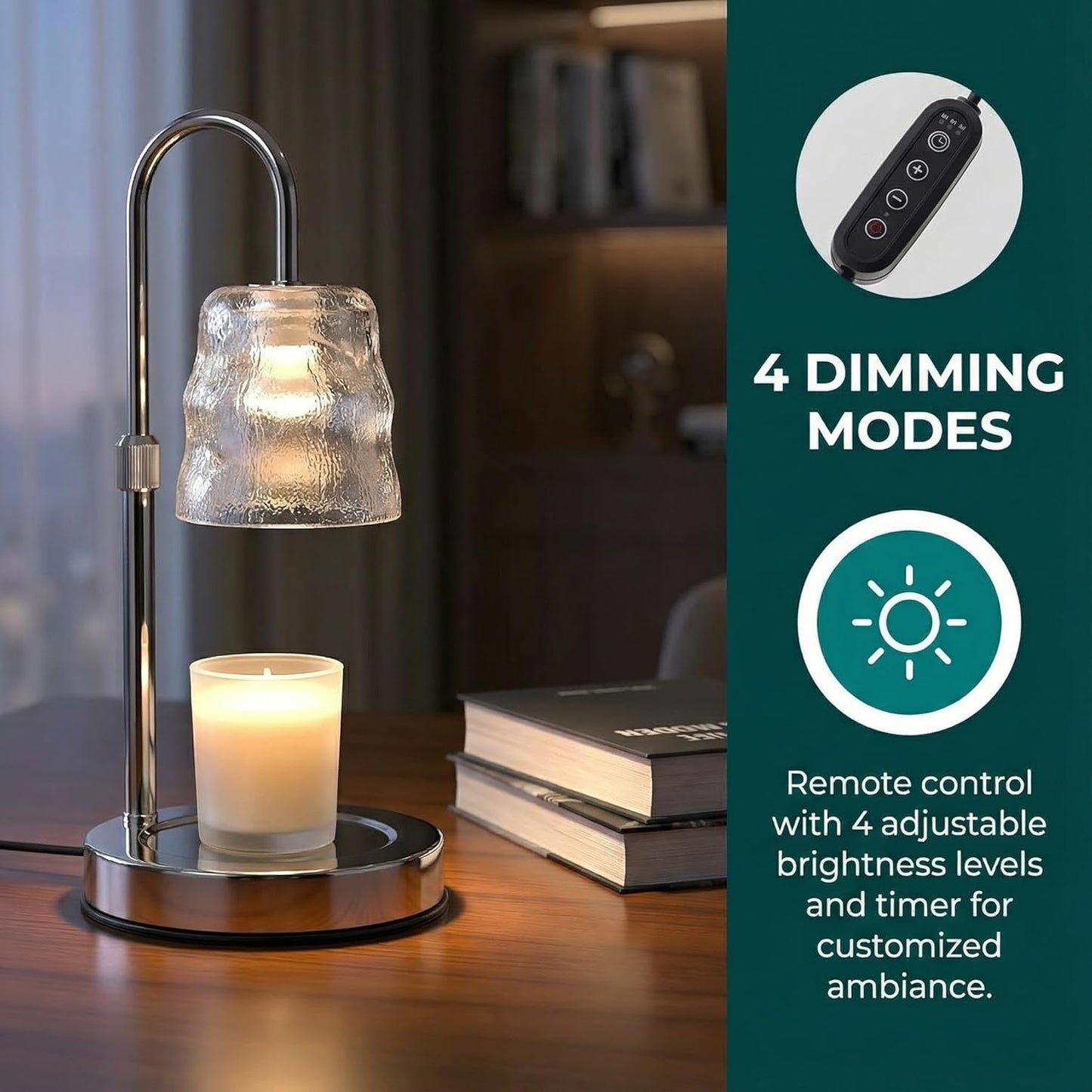 Candle Warmer Lamp with Timer & Dimmable,Candle Lamp Warmer with Ice-cracked Glass Shade,Gifts for Women valentine’s day, Adjustable Height Wax Warmer Lamp with 2 Bulbs for Jar Candles (Silver)