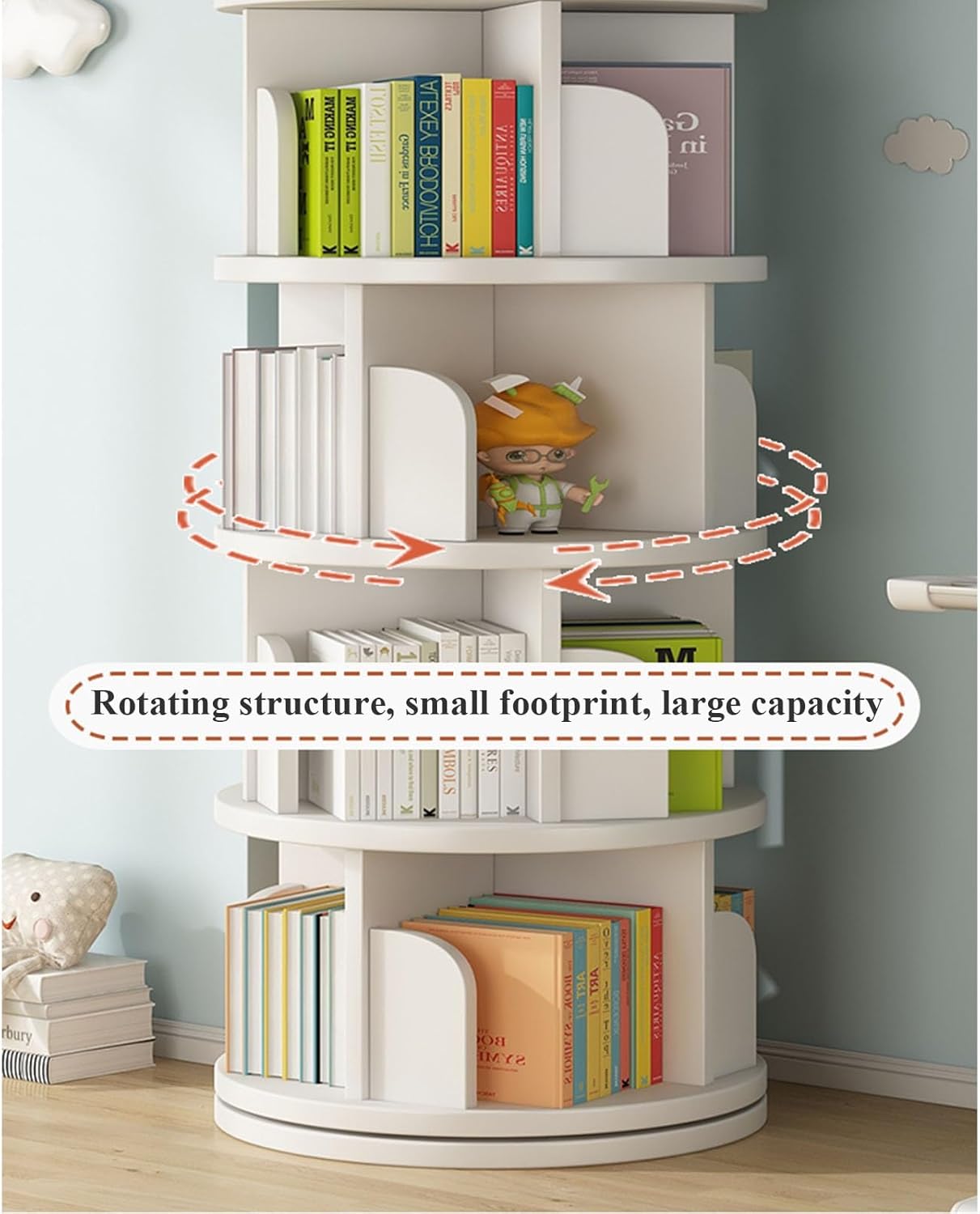 3/4/5/6Tier Solid Wood Rotating Bookshelf Tower Corner Bookshelf For Small Space, Spinning Bookcase Revolving Bookcase Stackable Bookshelf Organizer For Bedroom, Living Room(Brown-Five layers)
