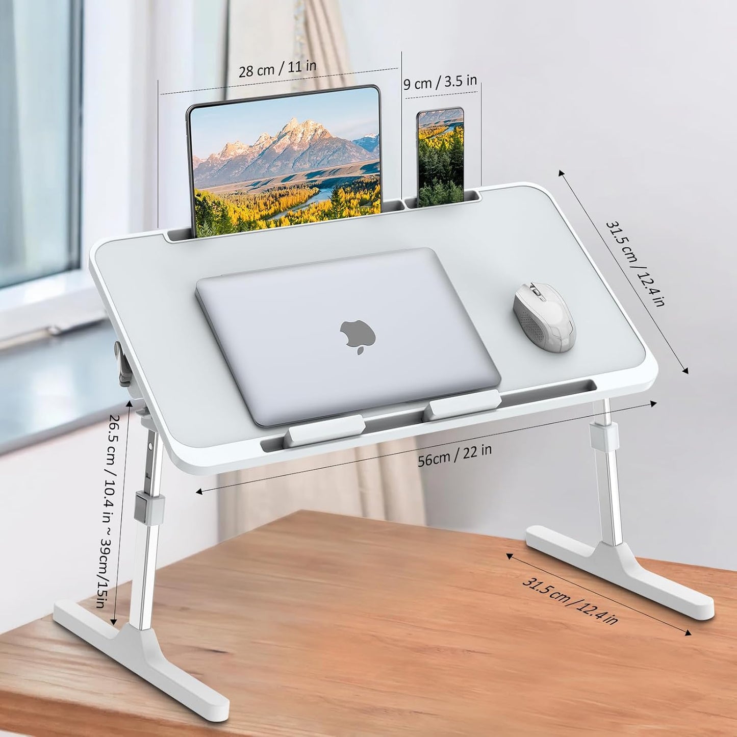 Zapuno Laptop Bed Desk, Height & Angle Adjustable Laptop Bed Tray Table Lap Stand with Tablet & Phone Slot, Light Weight Foldable Portable Lap Desk for Couch Chair Floor Desk for Adults, Kids