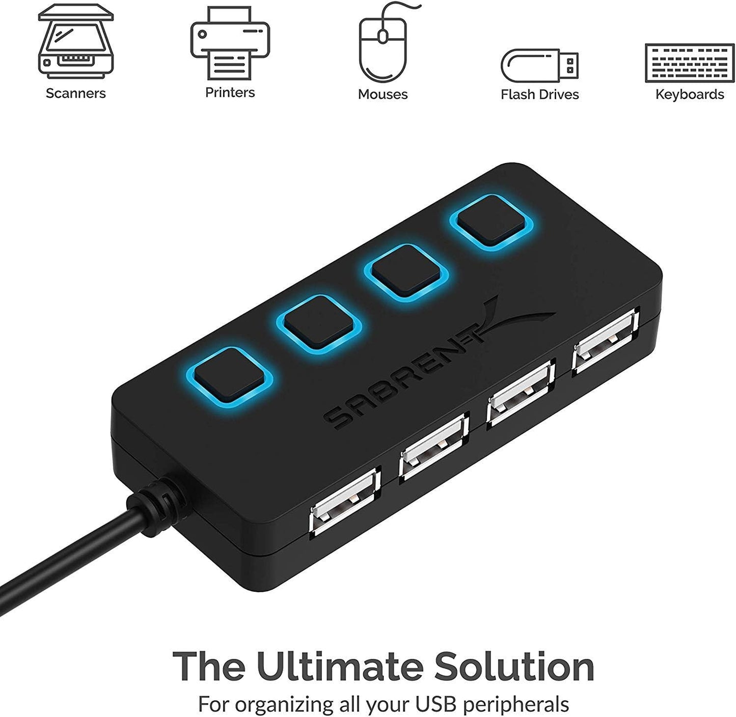 SABRENT 4 Port USB 2.0 Data Hub with Individual LED lit Power Switches [Charging NOT Supported] for Mac & PC (HB-UMLS)