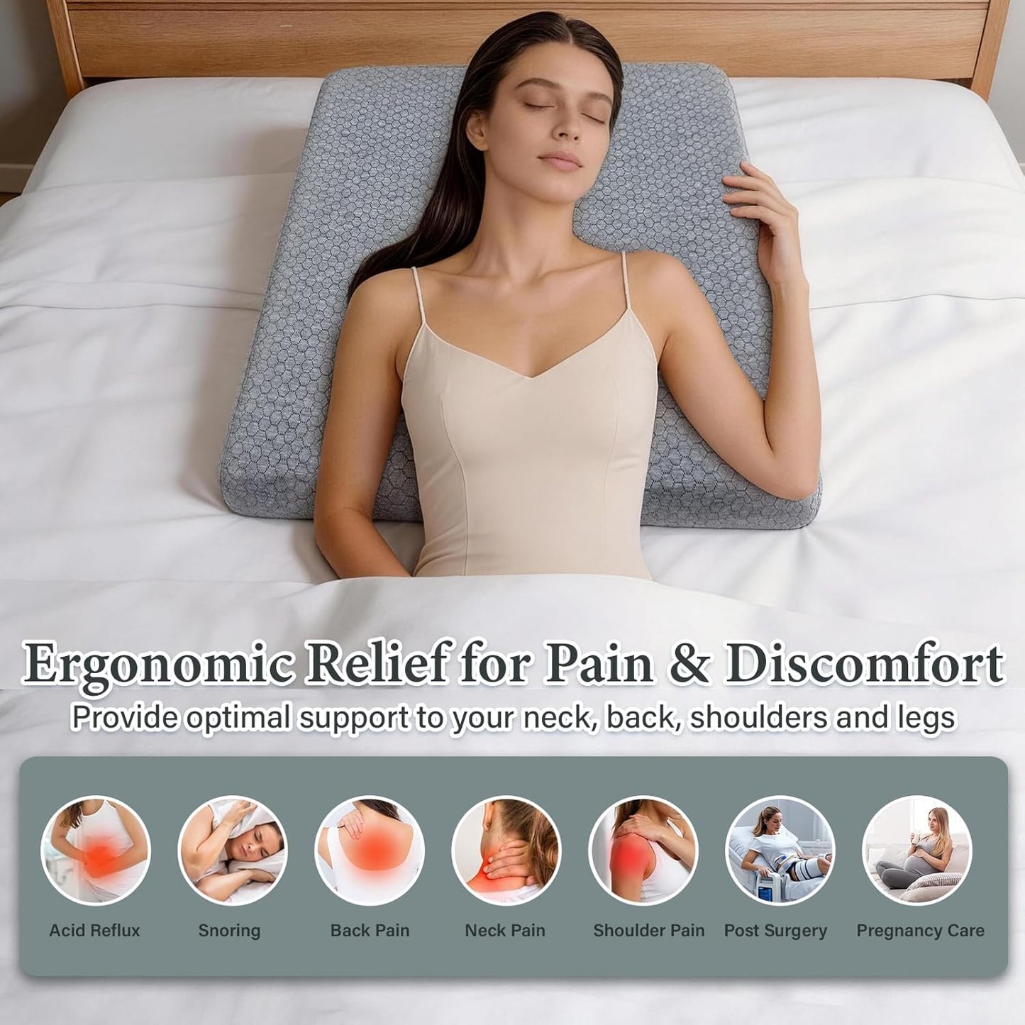 Bed Wedge Pillow for Sleeping, Adjustable Ergonomic Elevated Pillow for Sleep Apnea Acid Reflux GERD Snoring After Surgery Recovery Pregnancy, Leg/Neck/Back Pain (Grey)