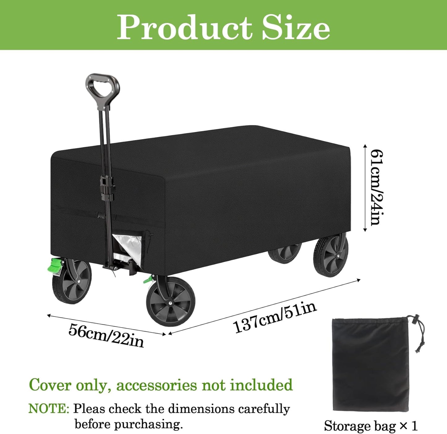Klmnop Extended Wagon Cover, Waterproof 420D Silver-Coated Oxford Fabric, 54" L x 22" W x 24" H Heavy-Duty Dust-Proof Folding Wagon Cover for Outdoor Camping Beach Garden Cart(Black)