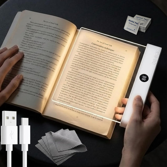QCQHDU Smart Led Reading Light, Book Lights for Reading at Night, Rechargeable Clear Flat Reading Lights with 3 Colors & Timer, Eye-Friendly Glow, Transparent Doodleable (White)