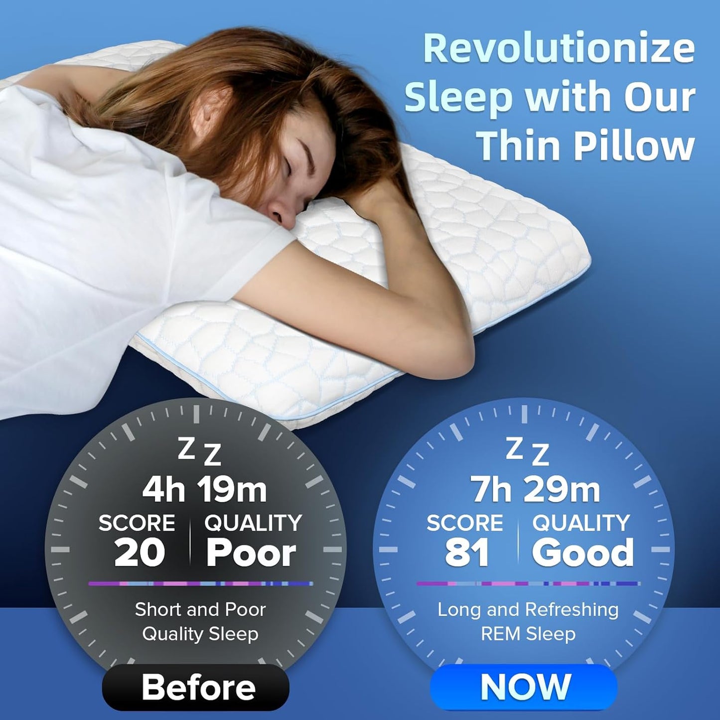 Ultra Thin Flat Pillows for Sleeping,Cooling Slim Memory Foam Pillow 2.75 in Height Ultra Thin Pillow,Low Profile Sleeper Pillows for Stomach Sleeper for Neck and Back Support Stomach Sleeping Pillow