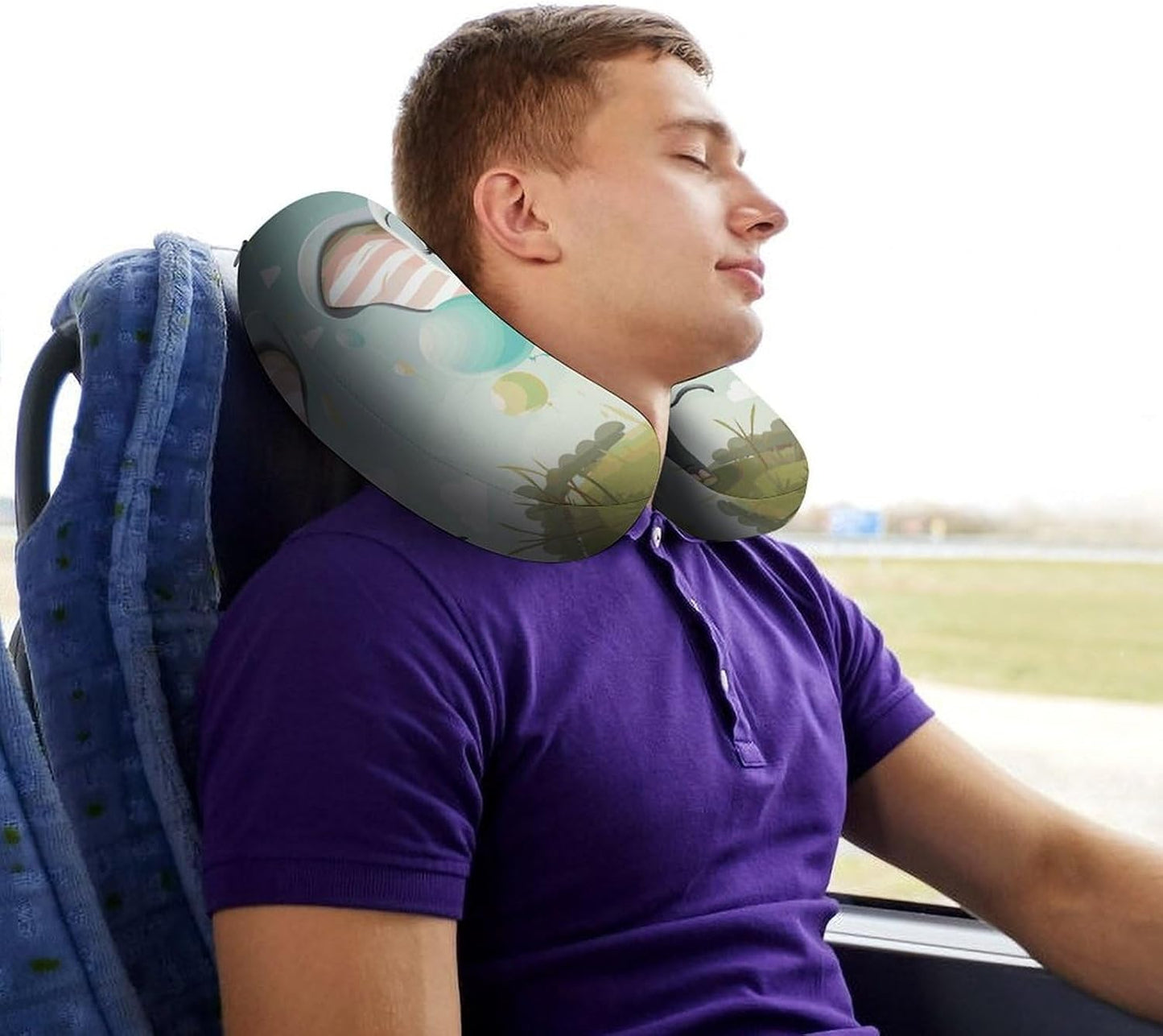 Lovely Elephant Neck Pillow Memory Foam U Shaped Pillows Portable Pillows for Shoulder Travel Head Support Pillow with Concealed Zipper for Airplane Car Home Office