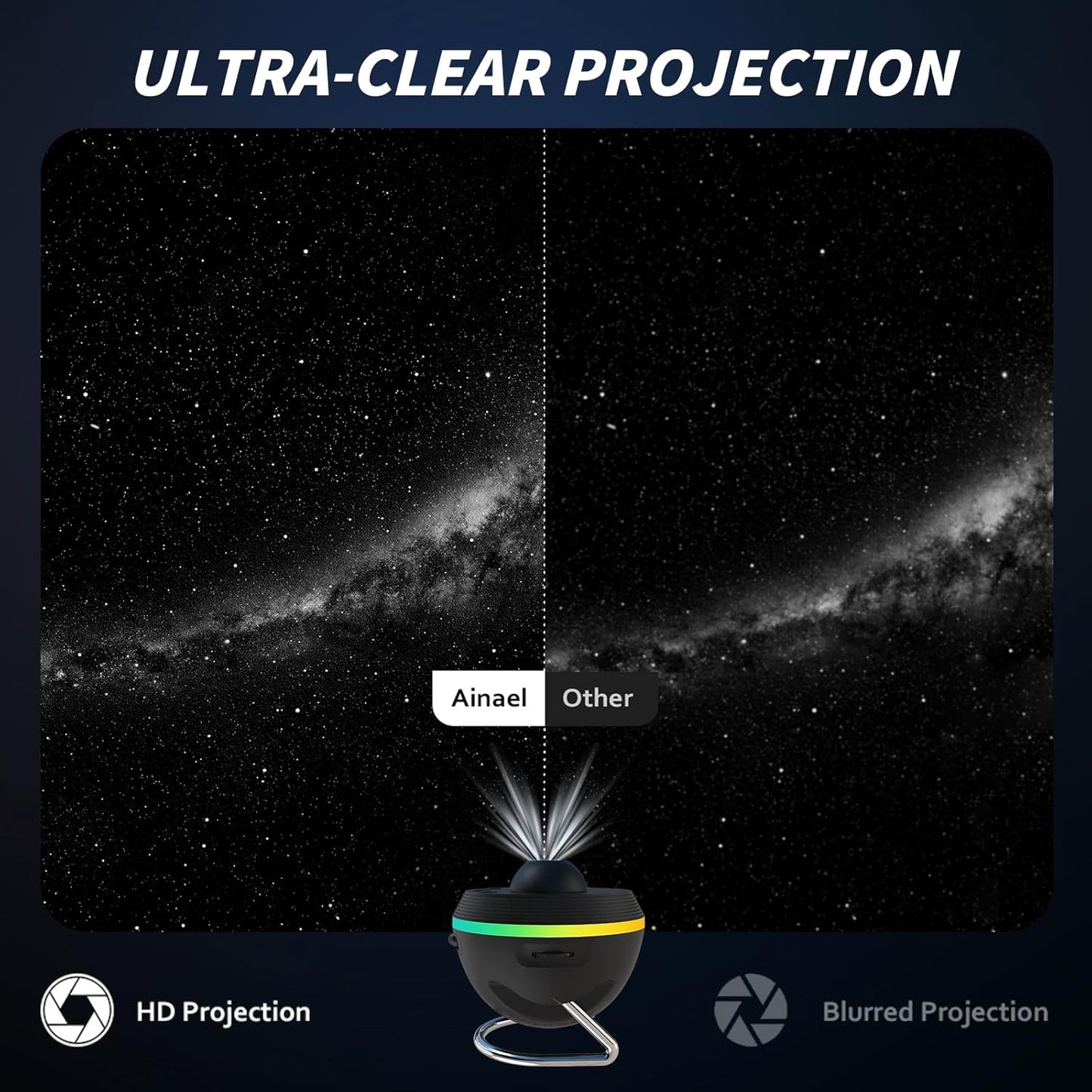 Galaxy Projector, Star Projectors Home Planetarium Space Ceiling Starry Sky Night Light with Light Strip, Meteor and Galaxy Projector & 2 Films Set for Kid Adult Gift (Black)